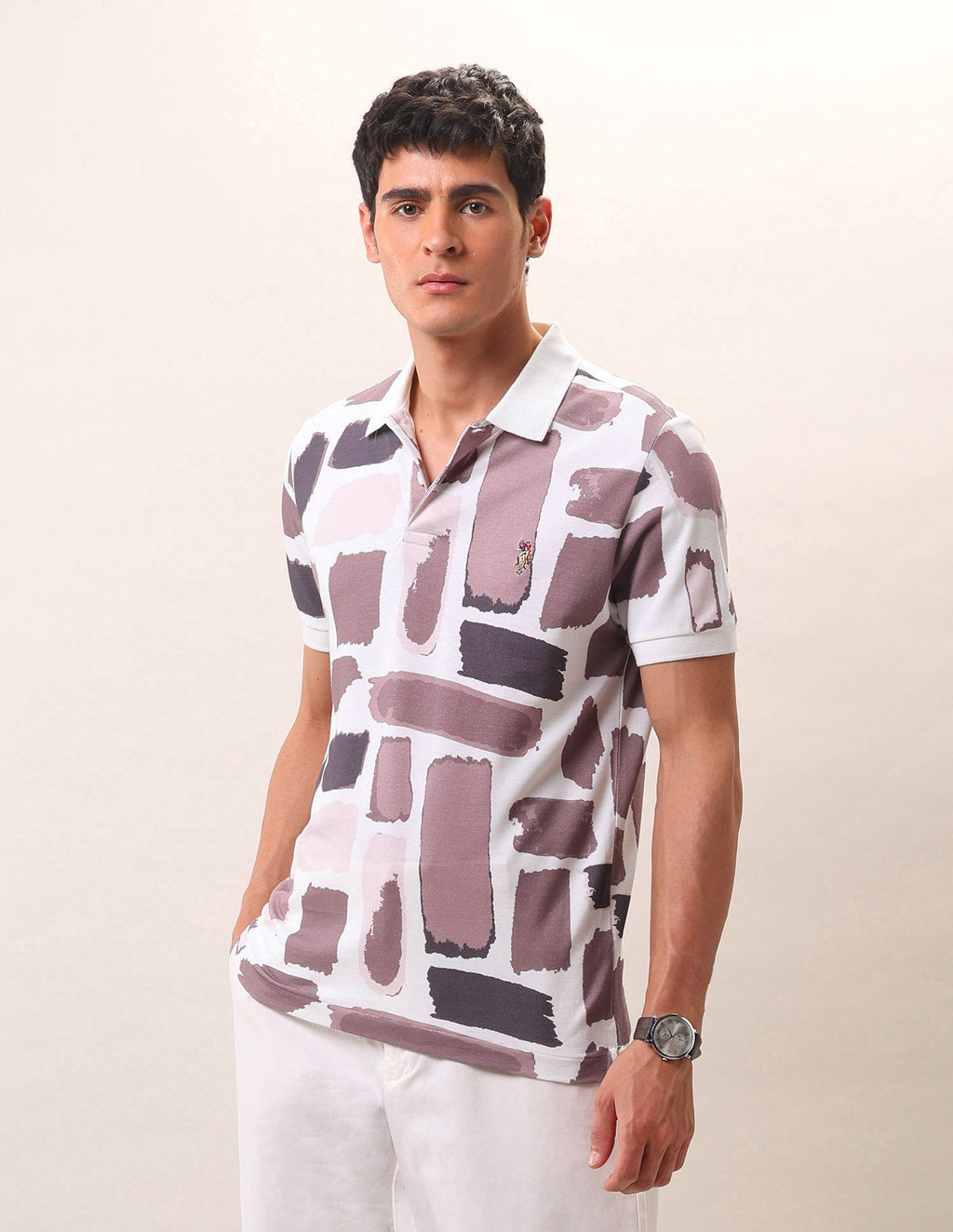 Abstract Printed Pure Cotton Polo Shirt