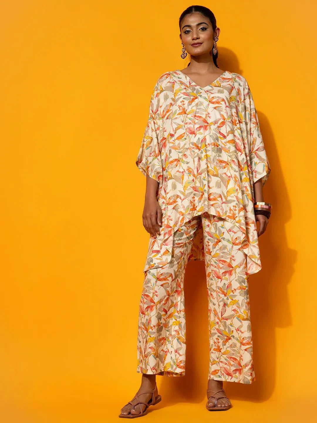 Cream Printed Rayon Co-Ords