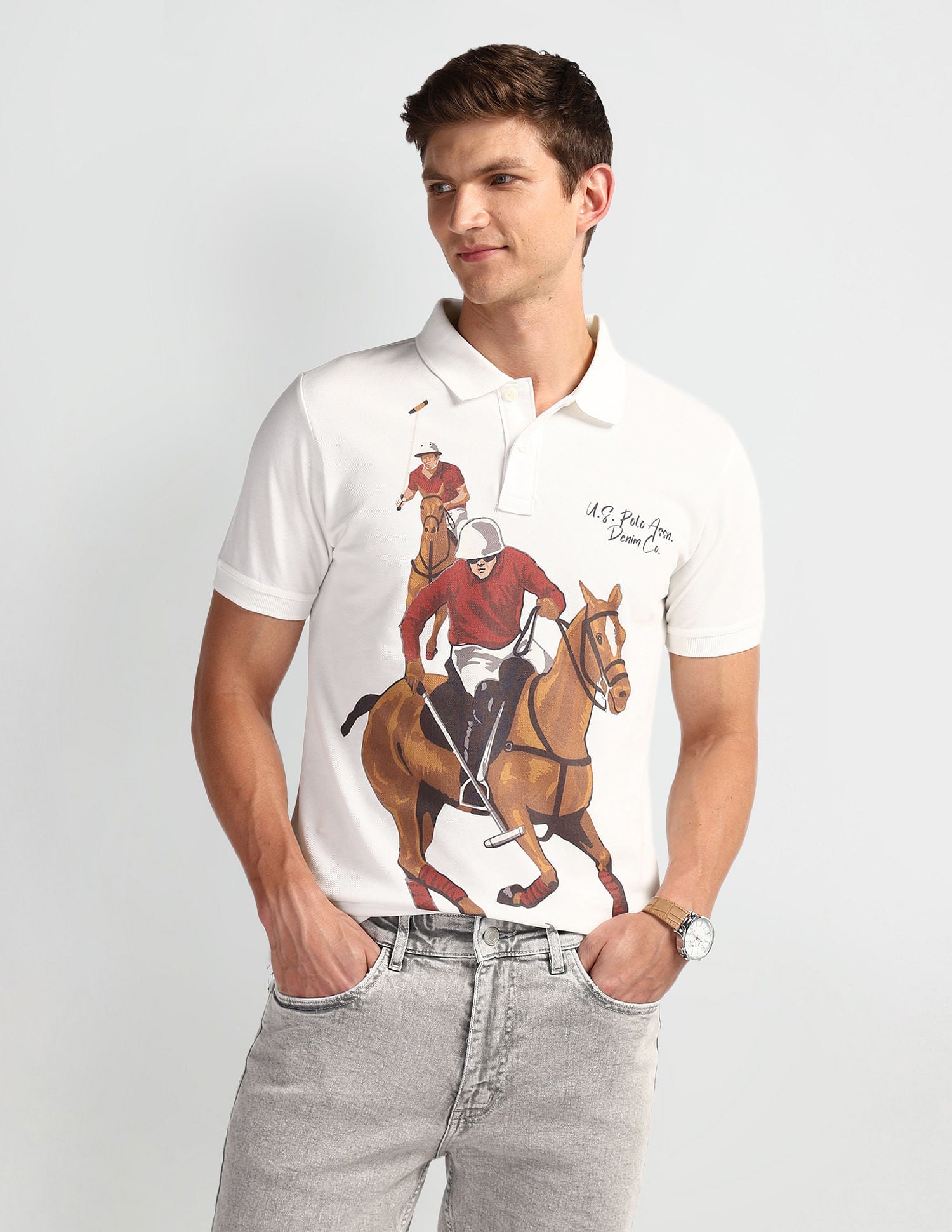 Graphic Print Muscle Fit Polo Shirt