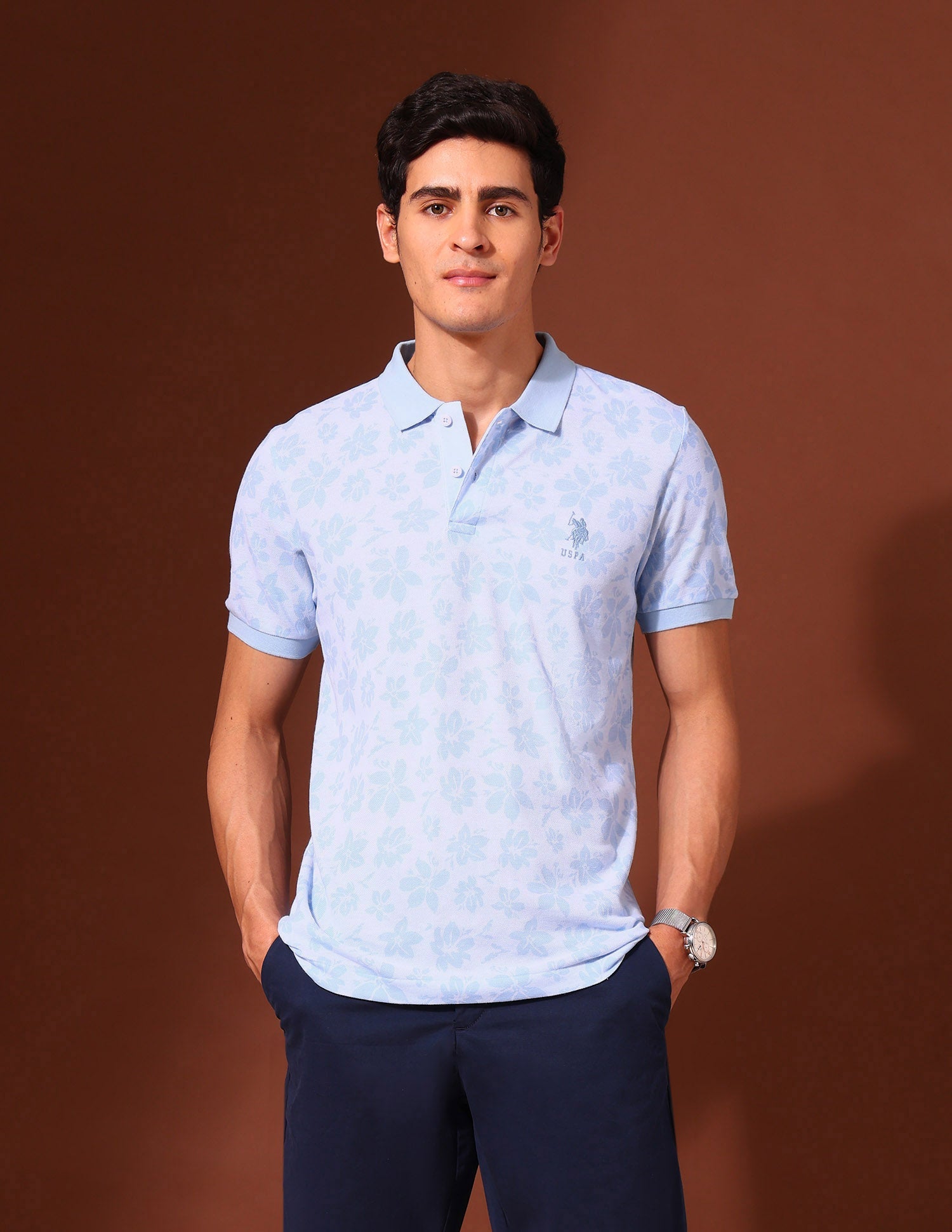 Floral Printed Work and Wander Polo Shirt