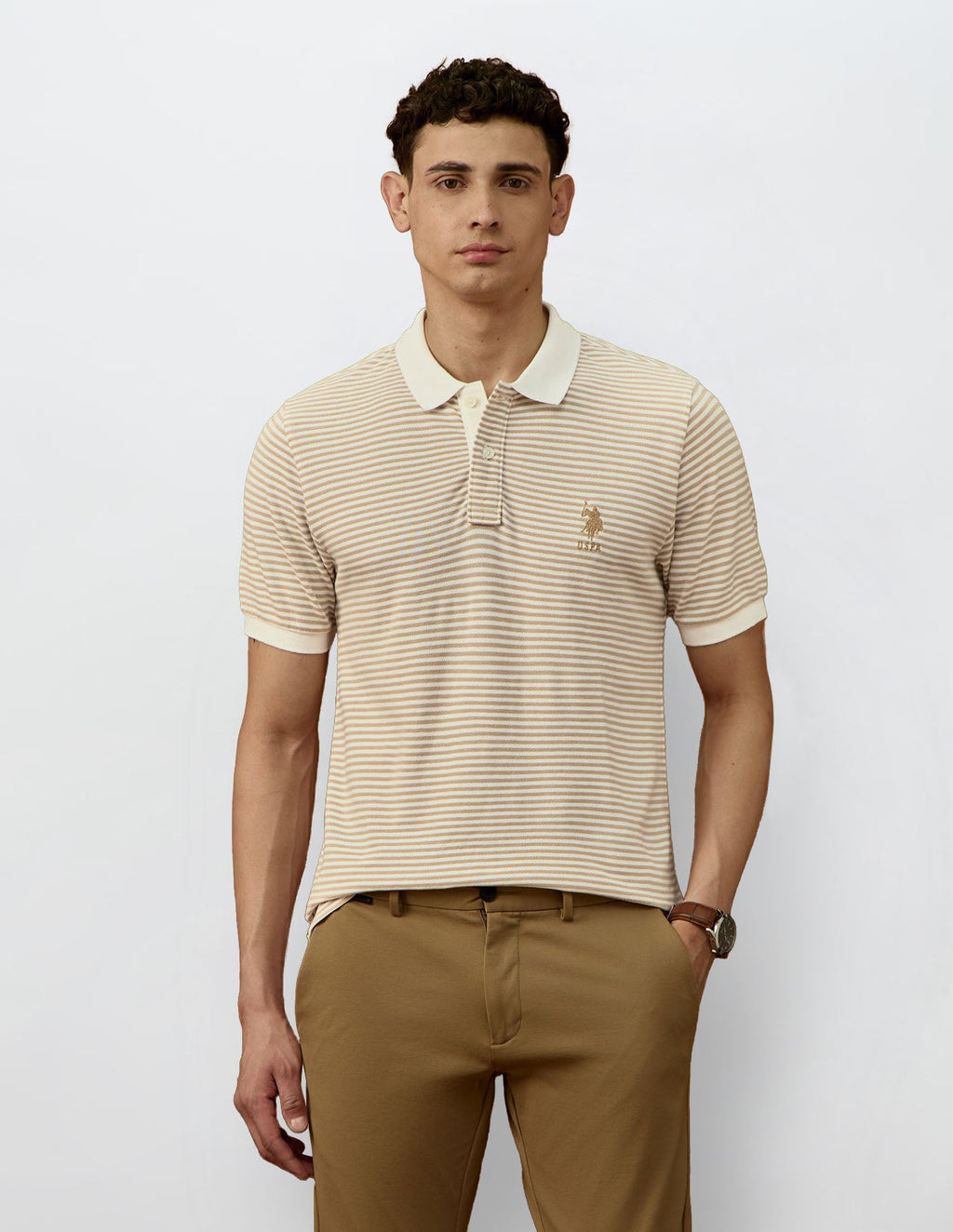 Horizontal Striped Varsity Polo Shirt