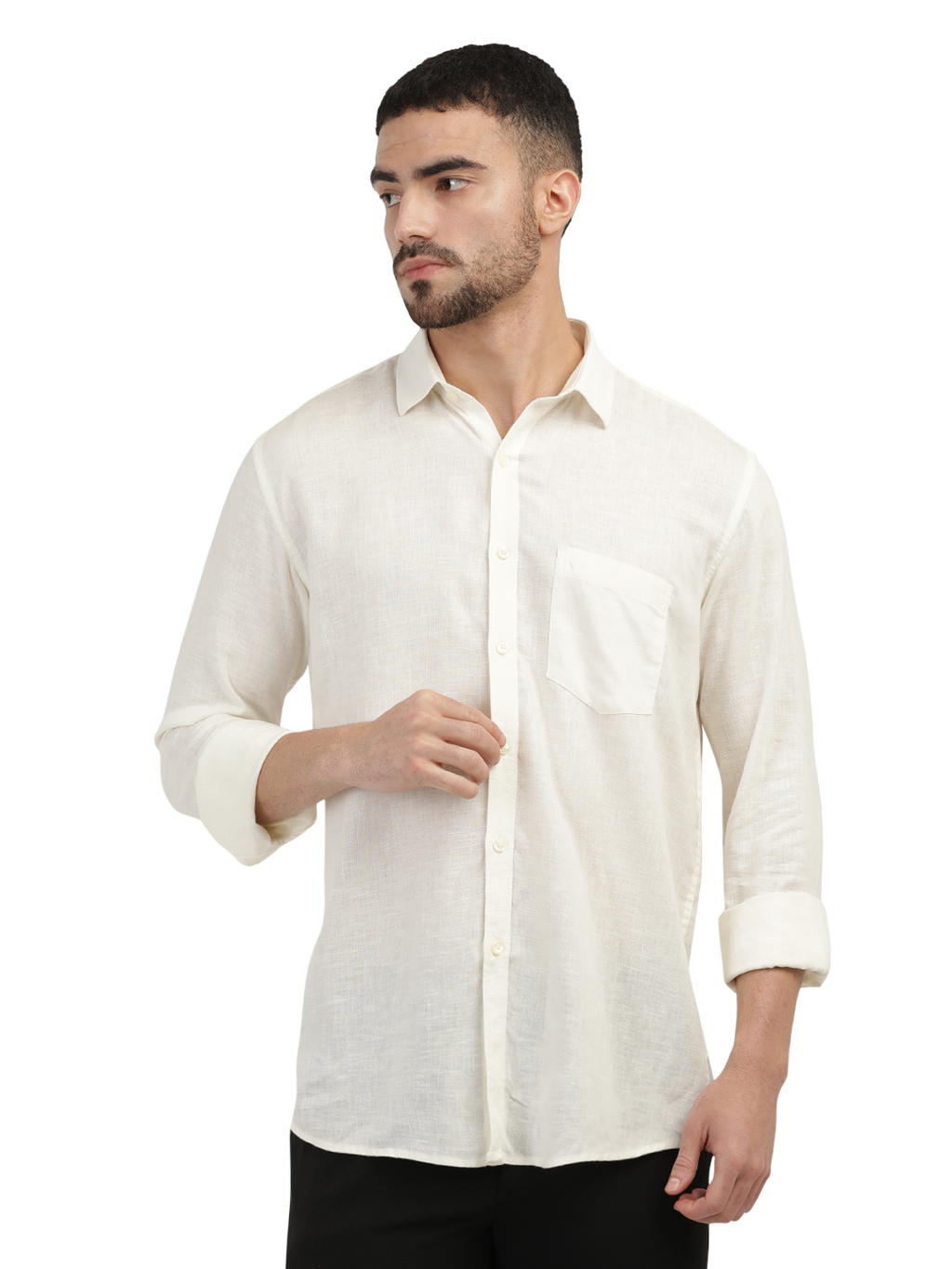 Ivory Linen Blend Solid Shirt
