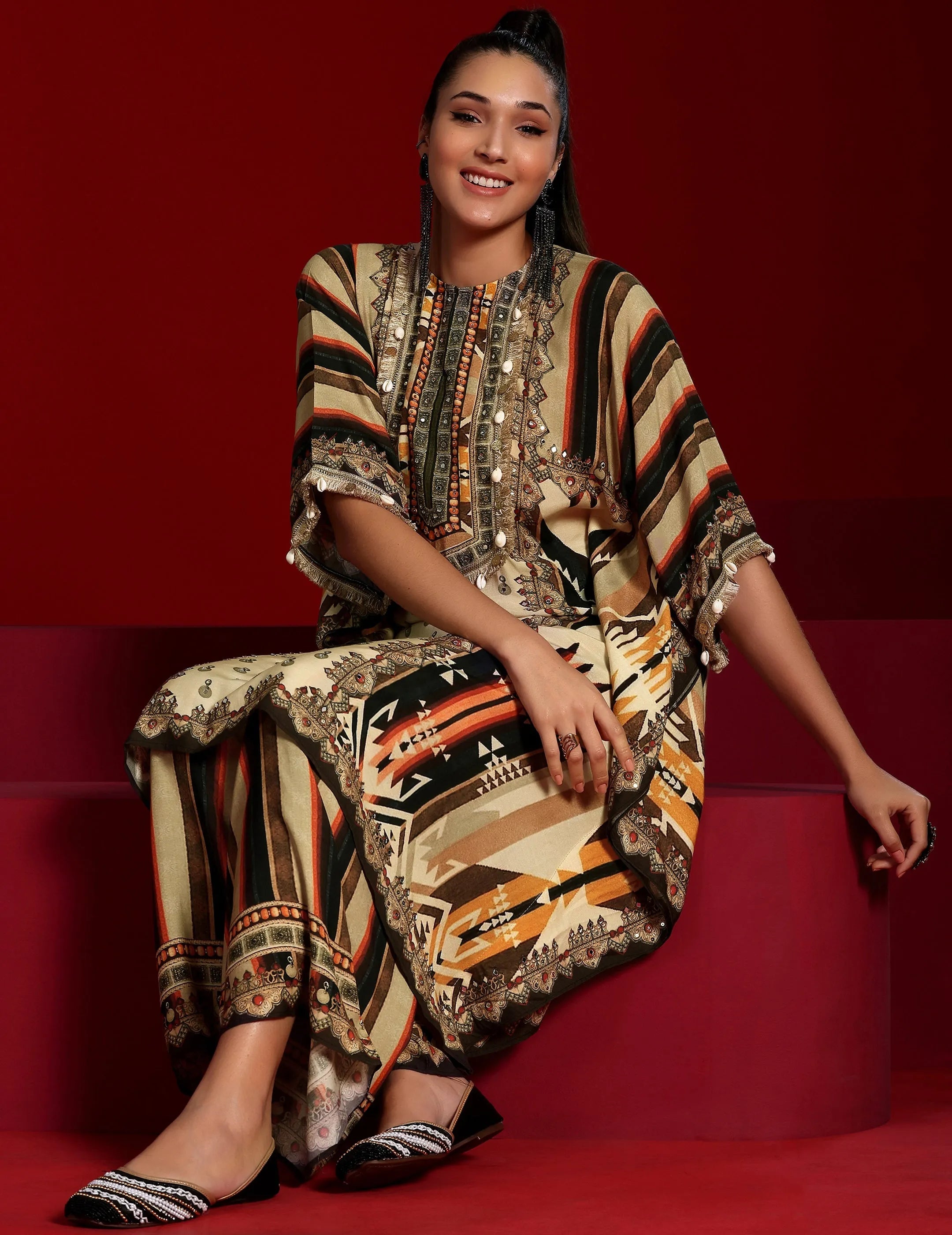 Libas Art Beige Printed Muslin Co-Ords