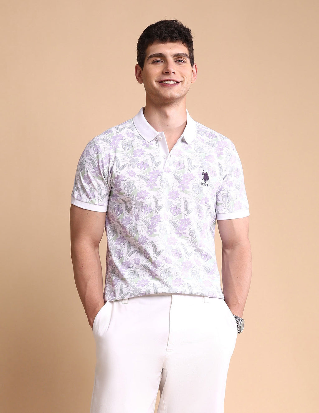 Floral Printed Slim Fit Polo Shirt