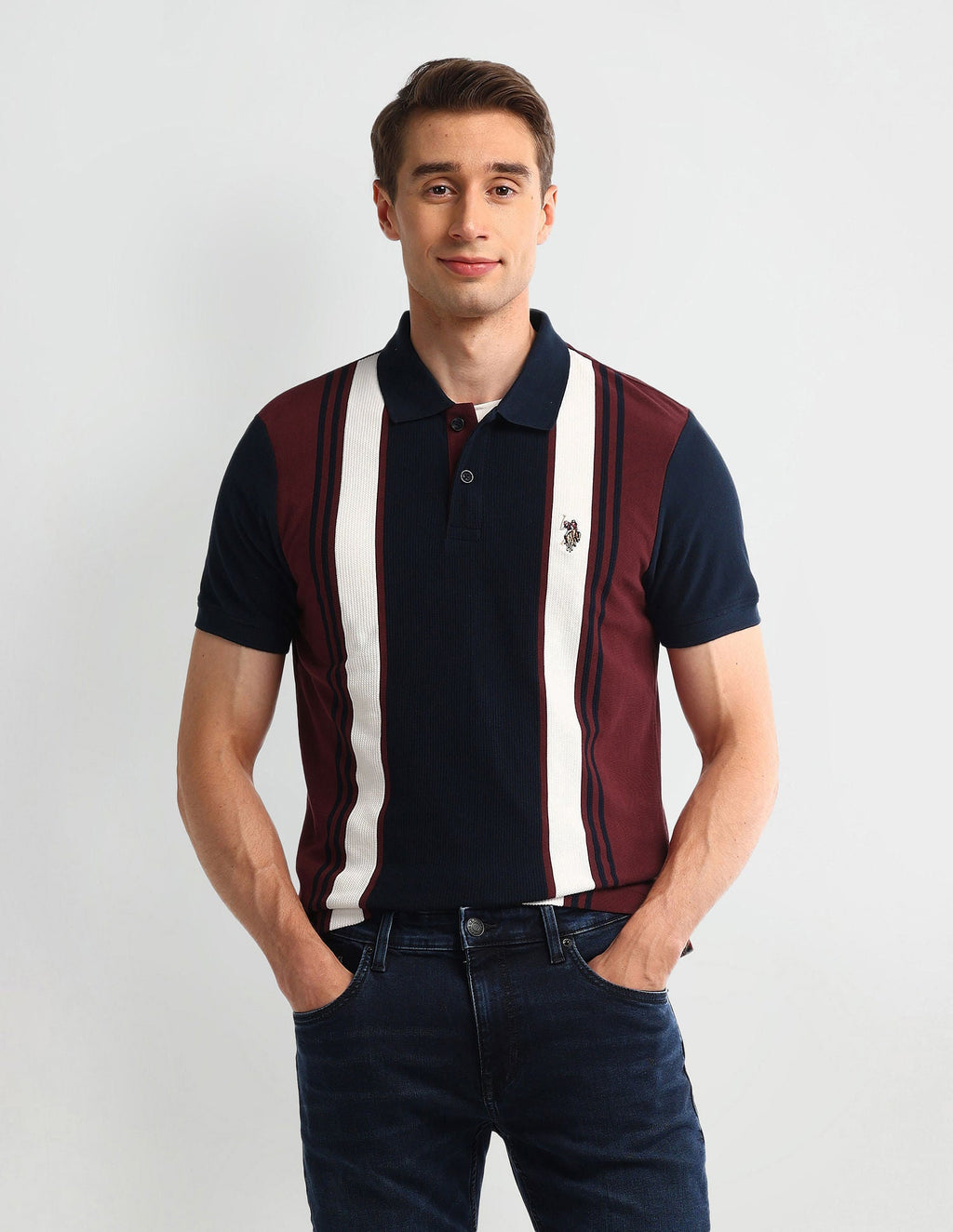 Muscle Fit Striped Polo Shirt