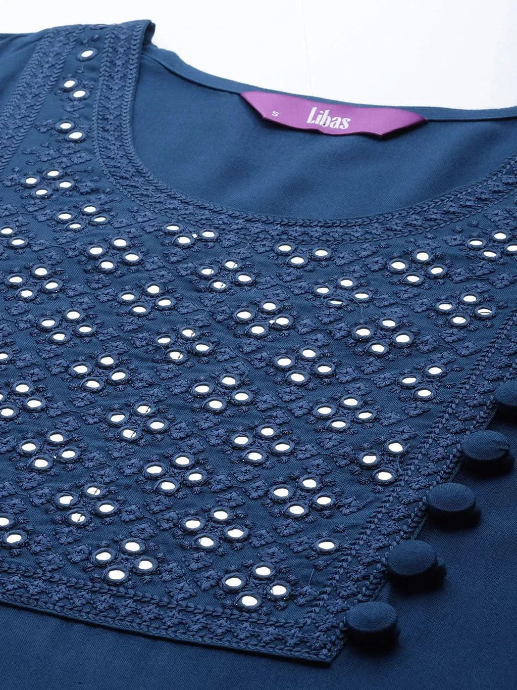 Blue Embroidered Rayon Straight Kurta With Palazzos & Dupatta