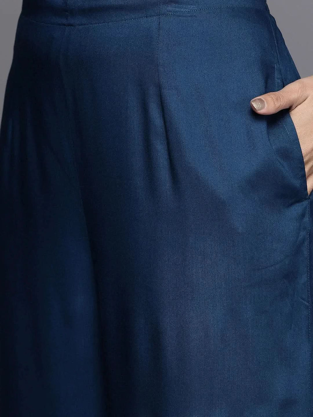 Blue Embroidered Rayon Straight Kurta With Palazzos & Dupatta