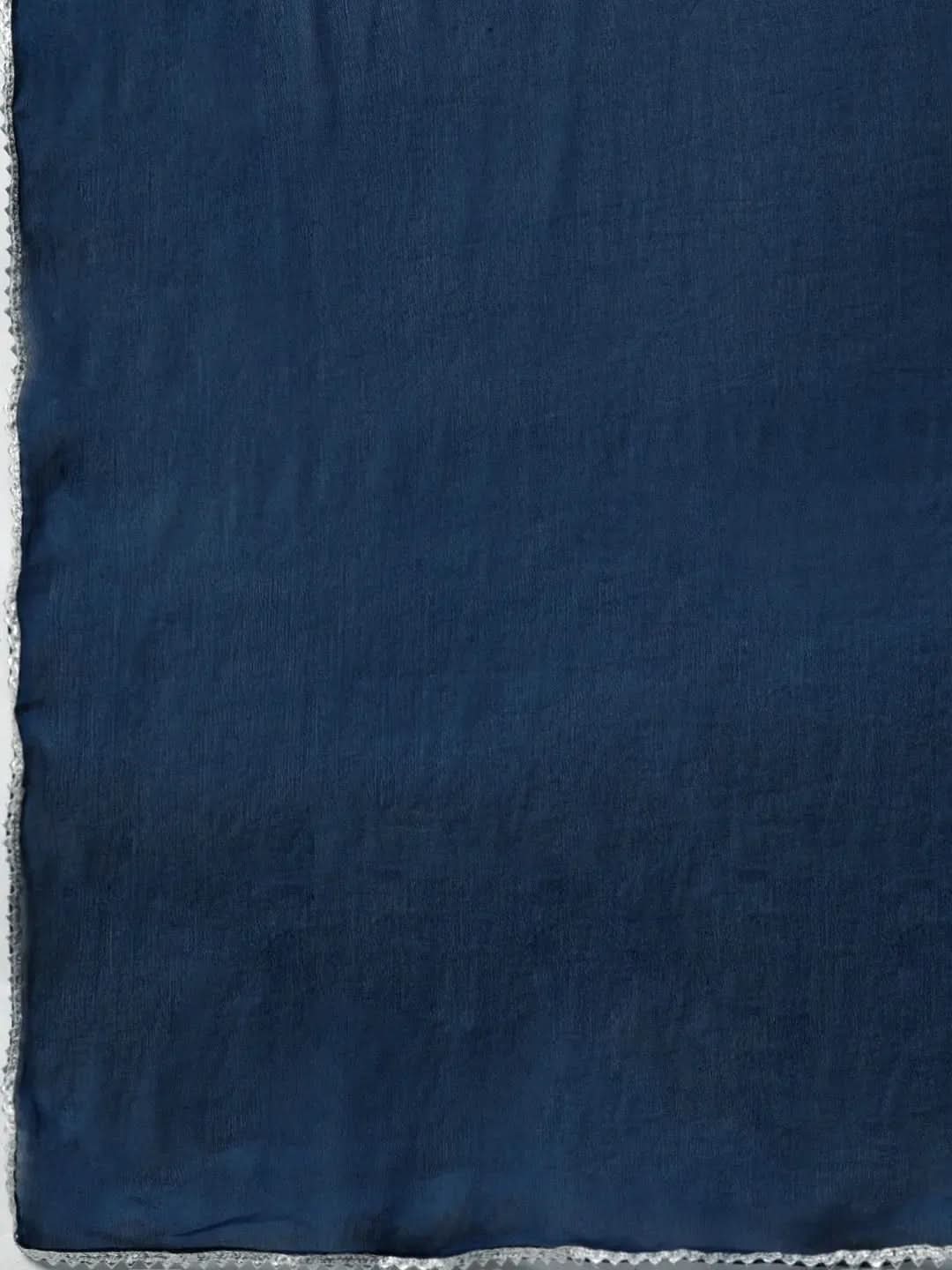 Blue Embroidered Rayon Straight Kurta With Palazzos & Dupatta