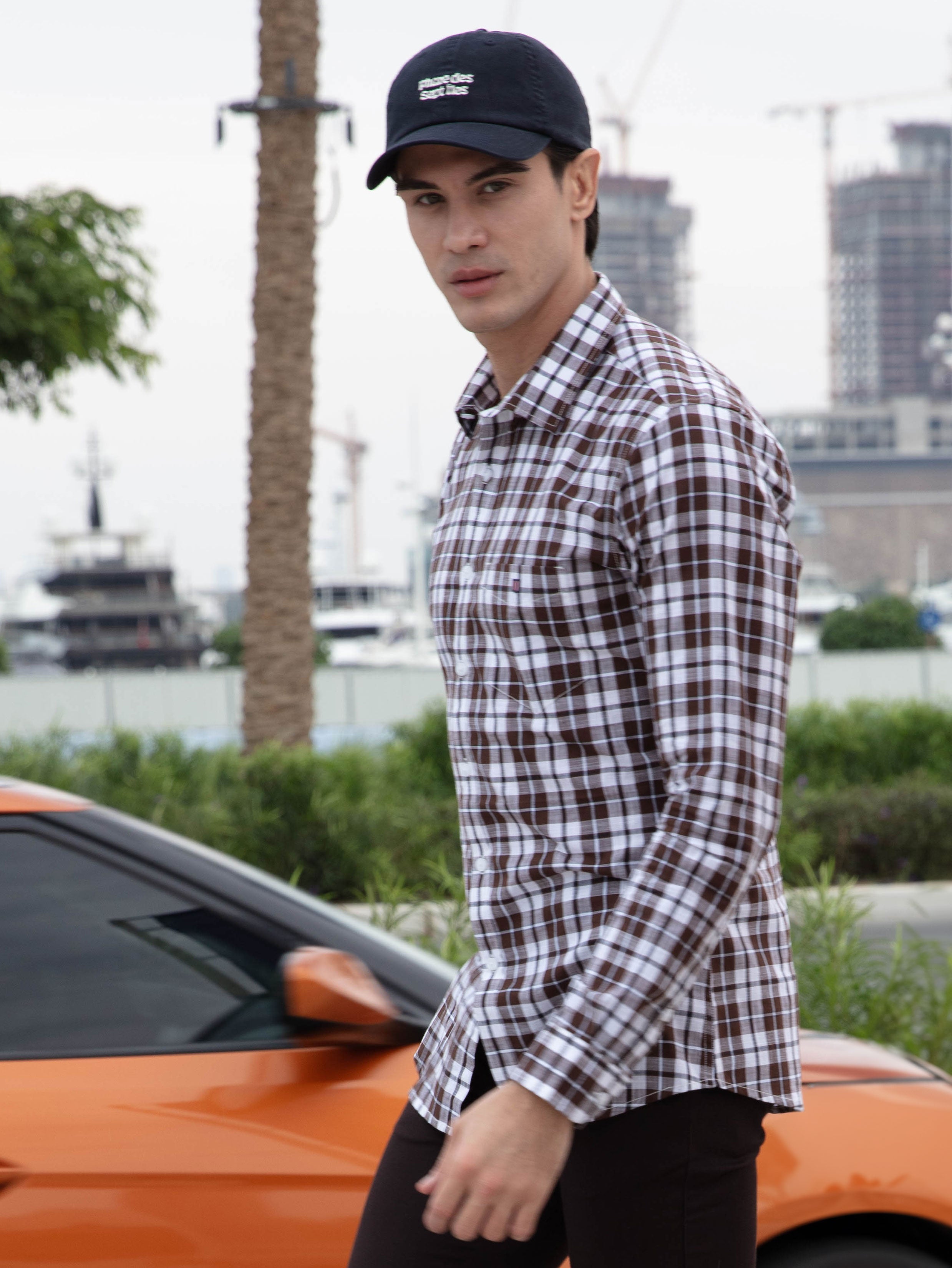 Brown Checked Smart Casual Shirt