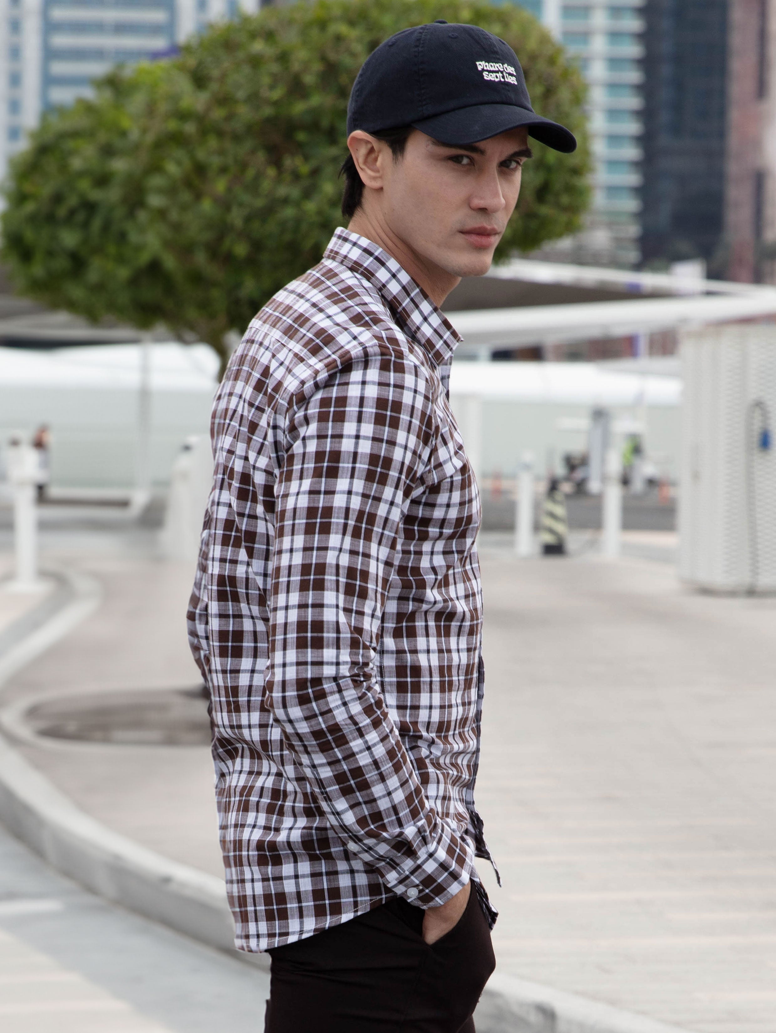 Brown Checked Smart Casual Shirt