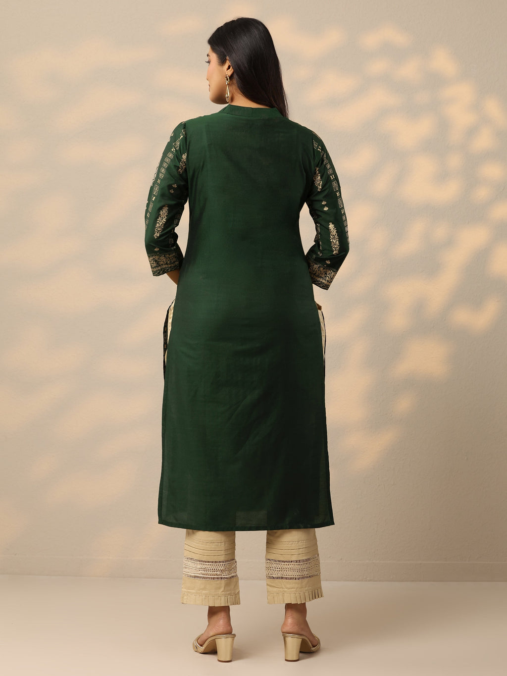 Green Printed Silk Straight Kurta
