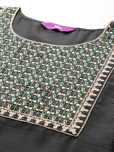 Grey Embroidered Silk Straight Kurta