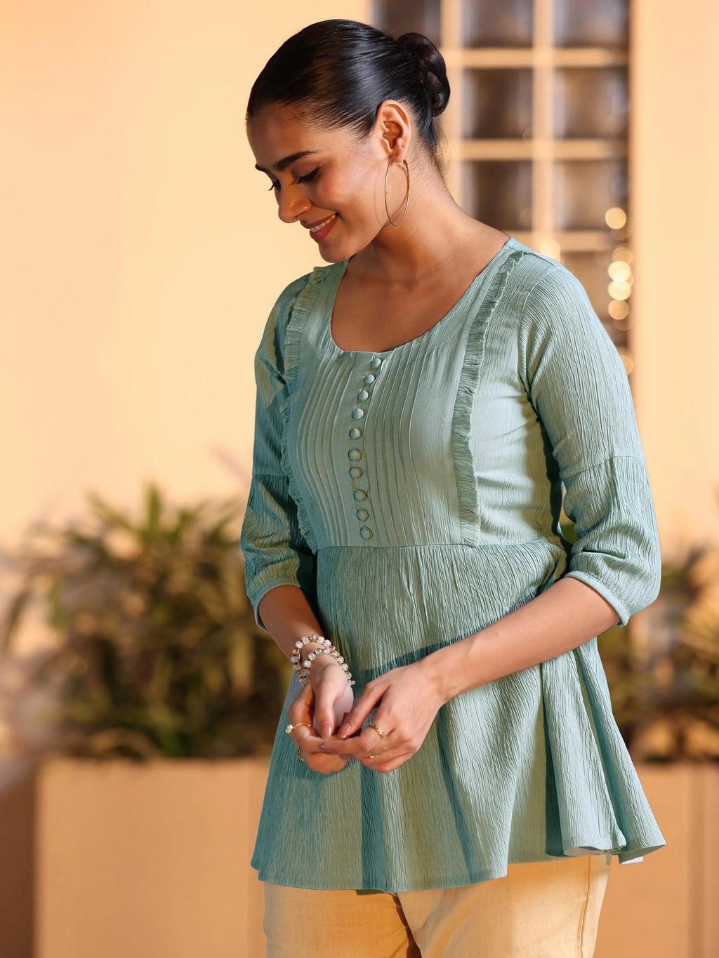 Grey Solid Cotton Blend A-line Kurti