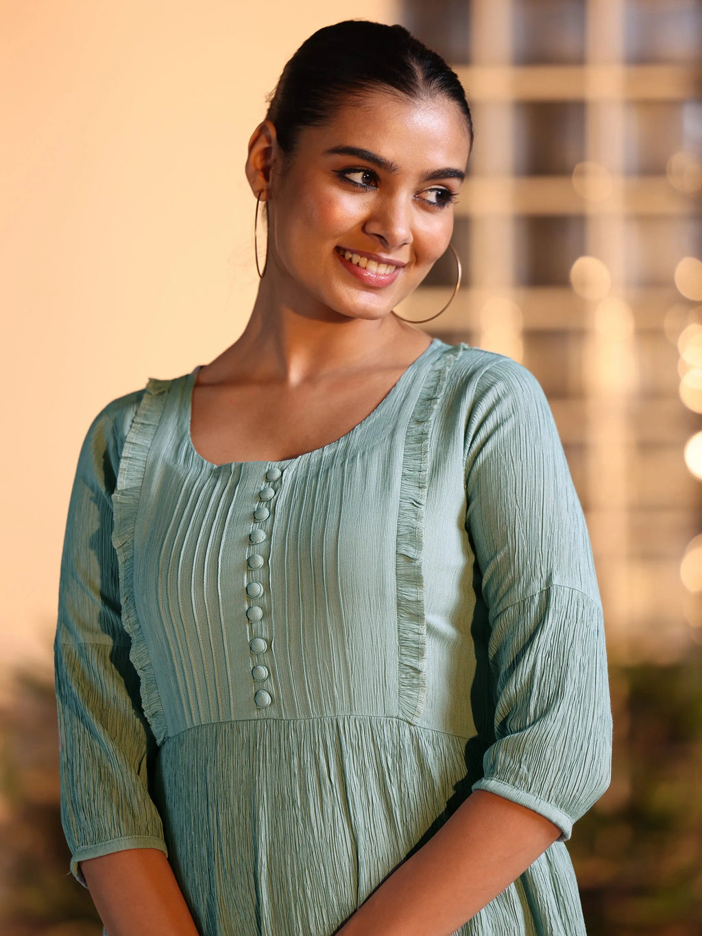 Grey Solid Cotton Blend A-line Kurti