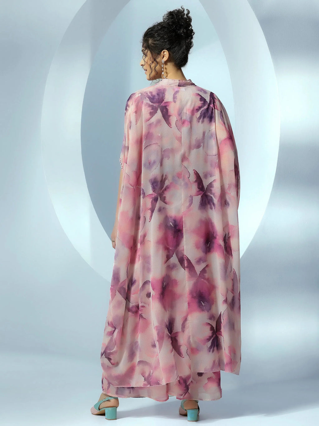 Pink Printed Polyester 3 Piece Co-Ords