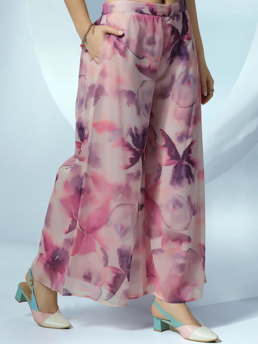Pink Printed Polyester 3 Piece Co-Ords