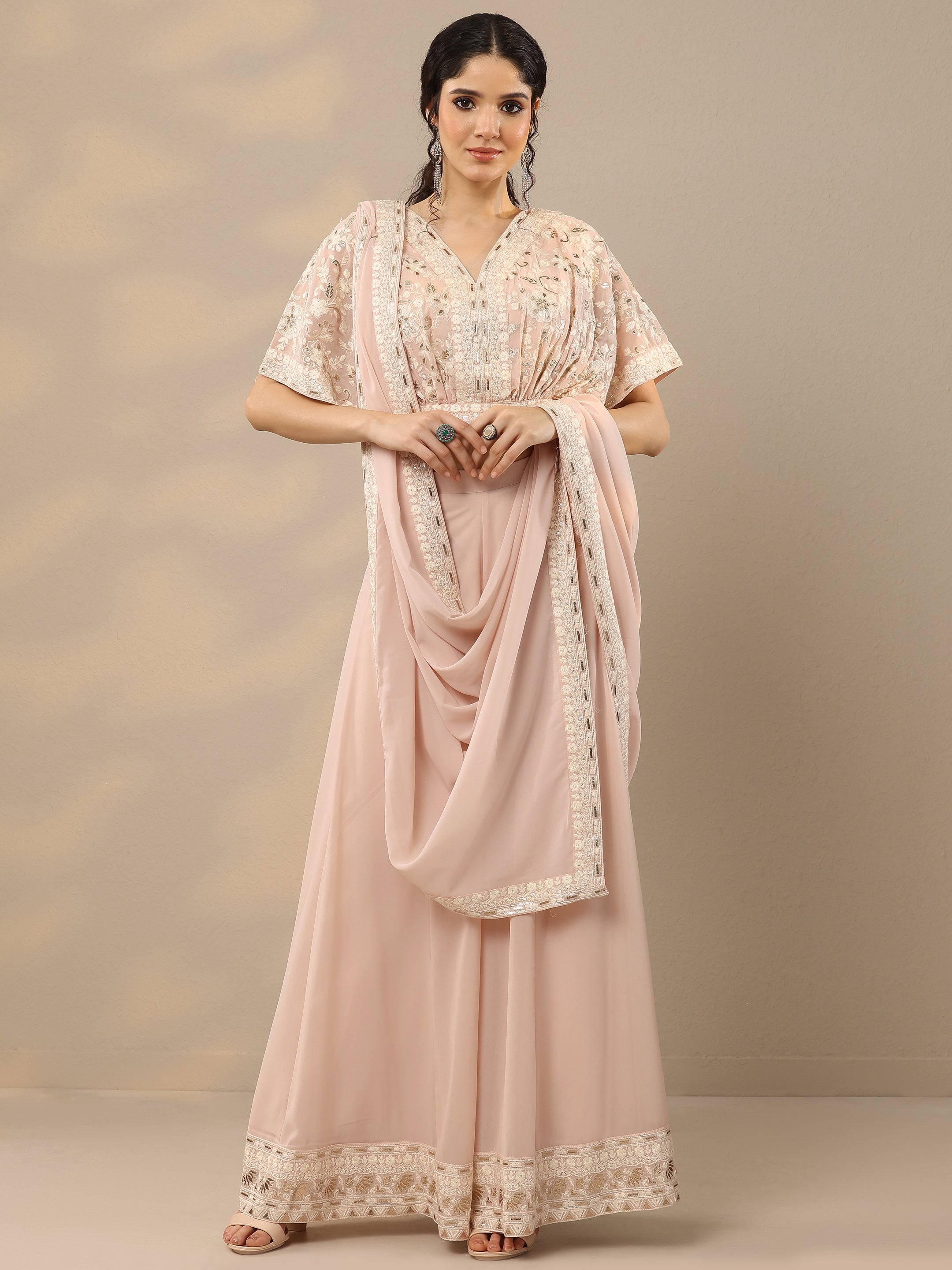Libas Art Pink Embroidered Georgette 3 Piece Co-Ords