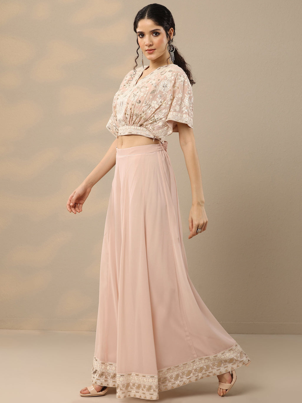 Libas Art Pink Embroidered Georgette 3 Piece Co-Ords