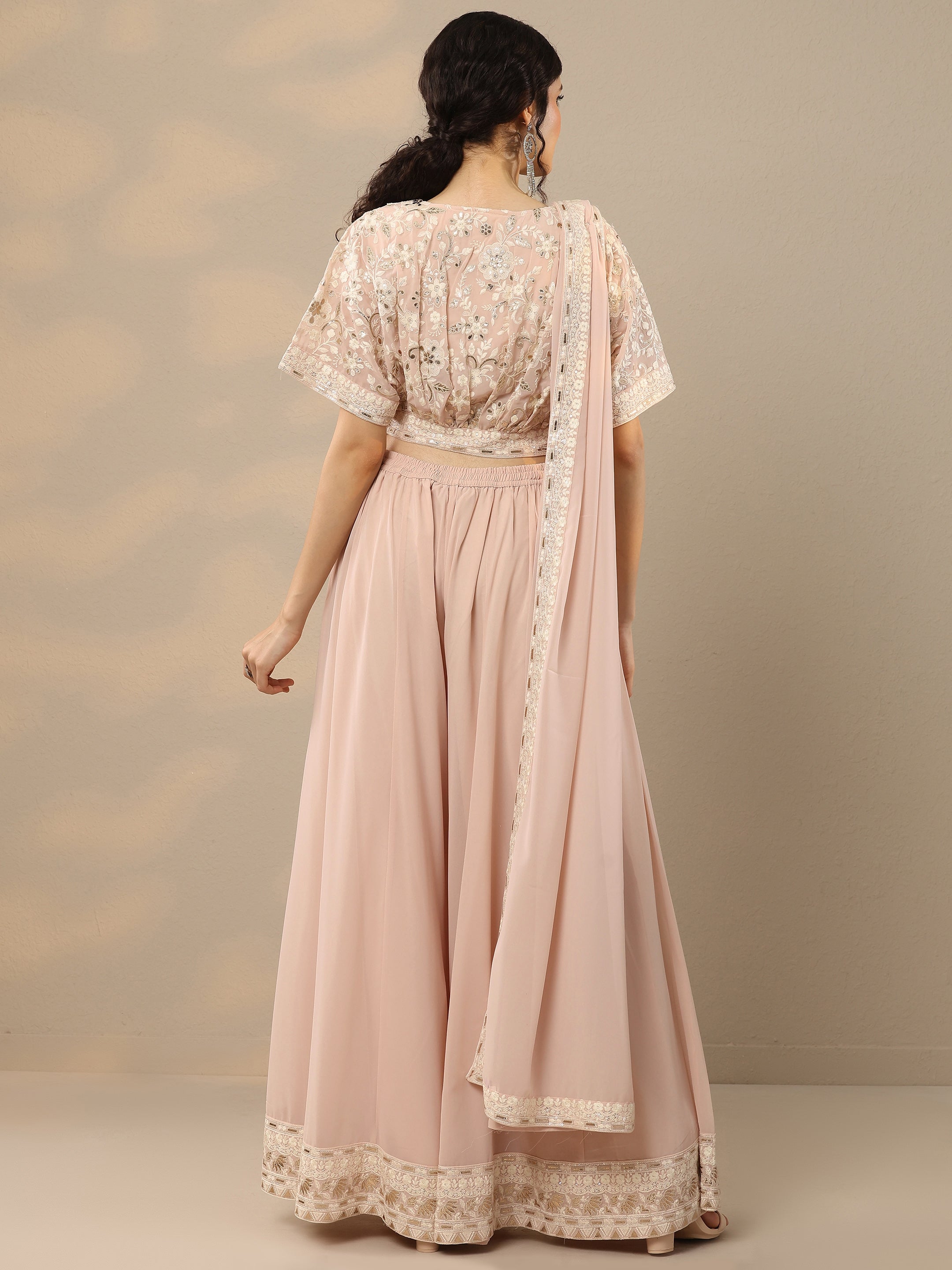 Libas Art Pink Embroidered Georgette 3 Piece Co-Ords