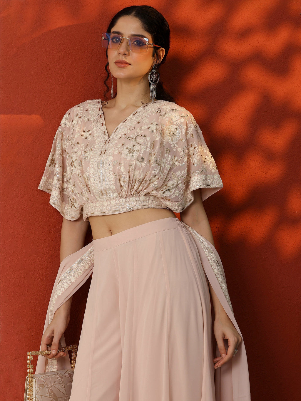 Libas Art Pink Embroidered Georgette 3 Piece Co-Ords