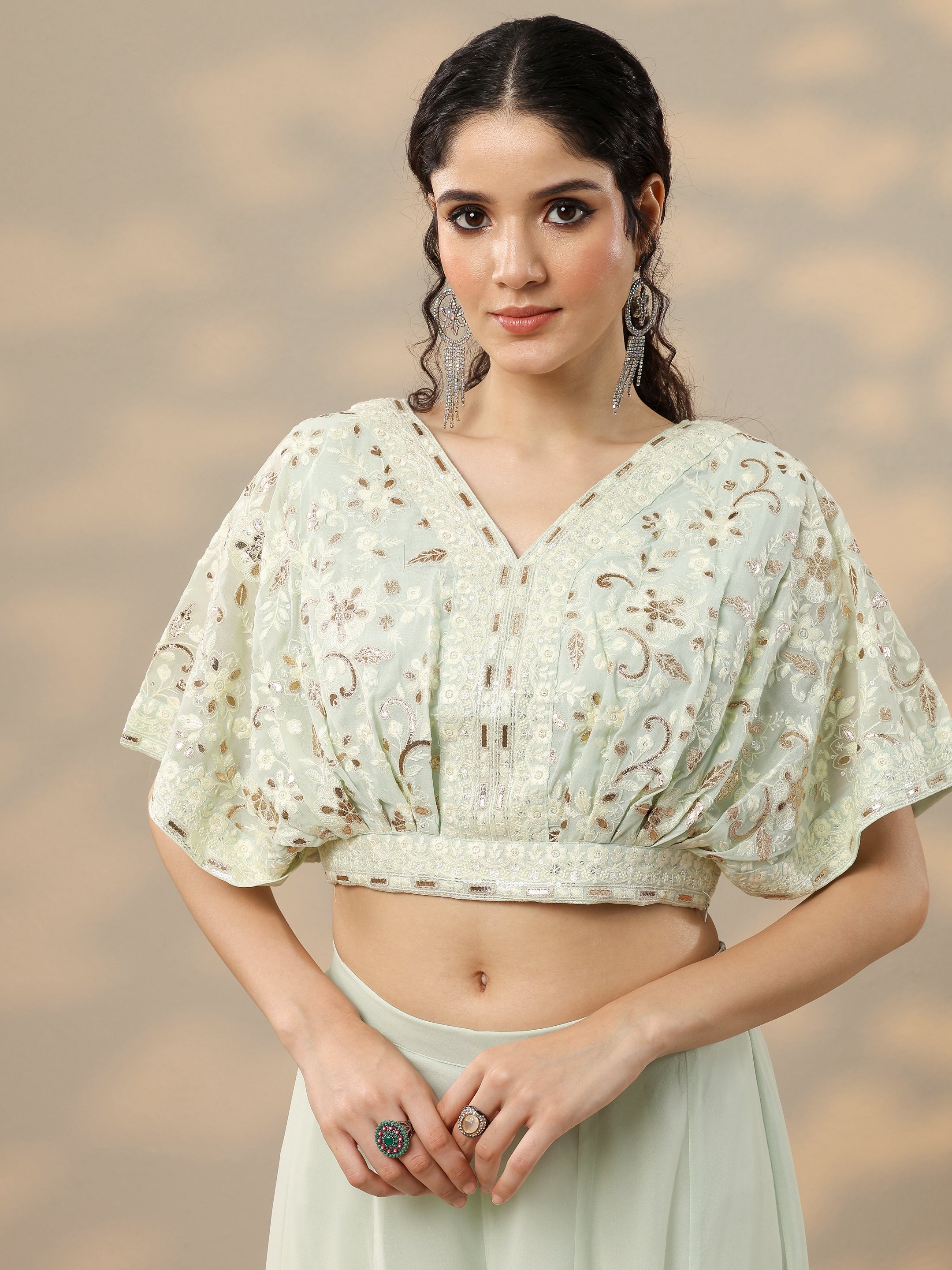 Libas Art Green Embroidered Georgette 3 Piece Co-Ords