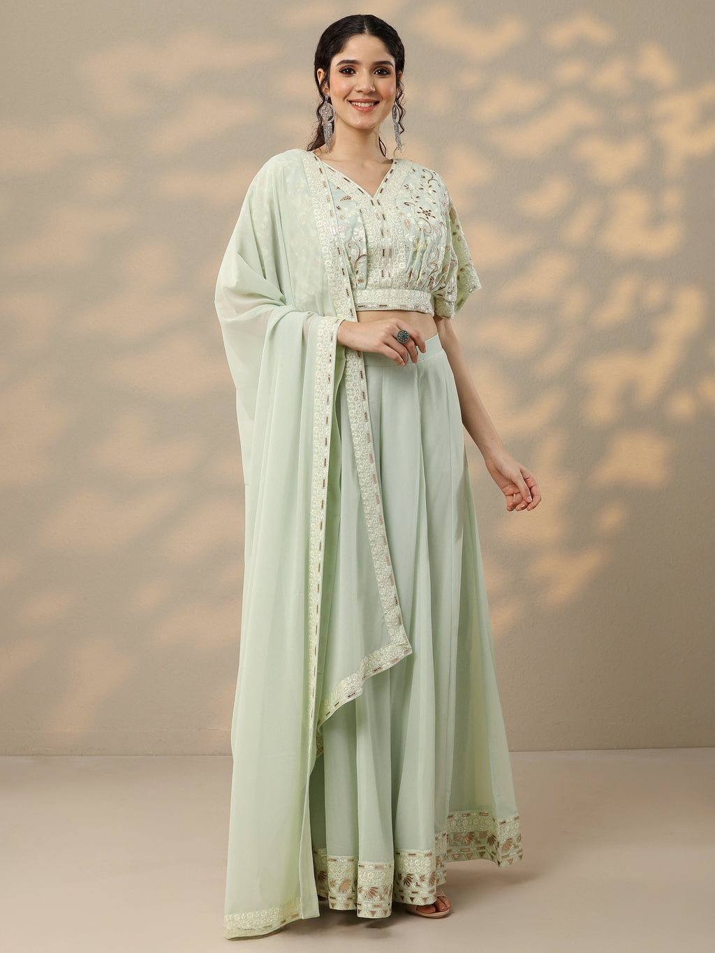 Libas Art Green Embroidered Georgette 3 Piece Co-Ords
