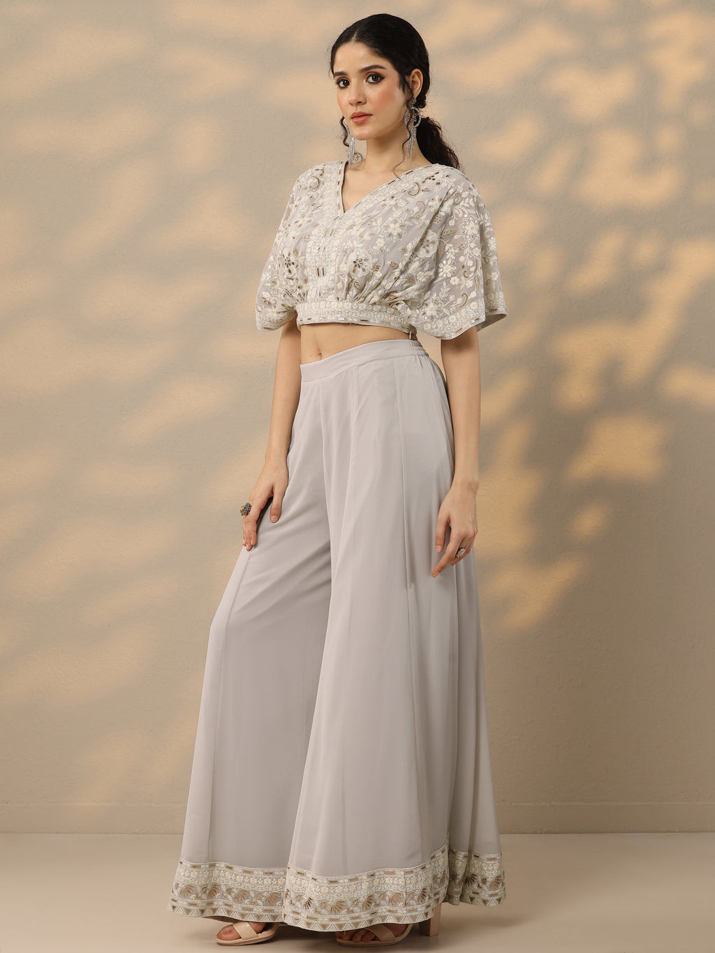 Libas Art Grey Embroidered Georgette 3 Piece Co-Ords