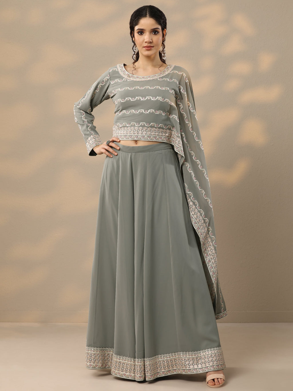 Libas Art Grey Embroidered Georgette Co-Ords