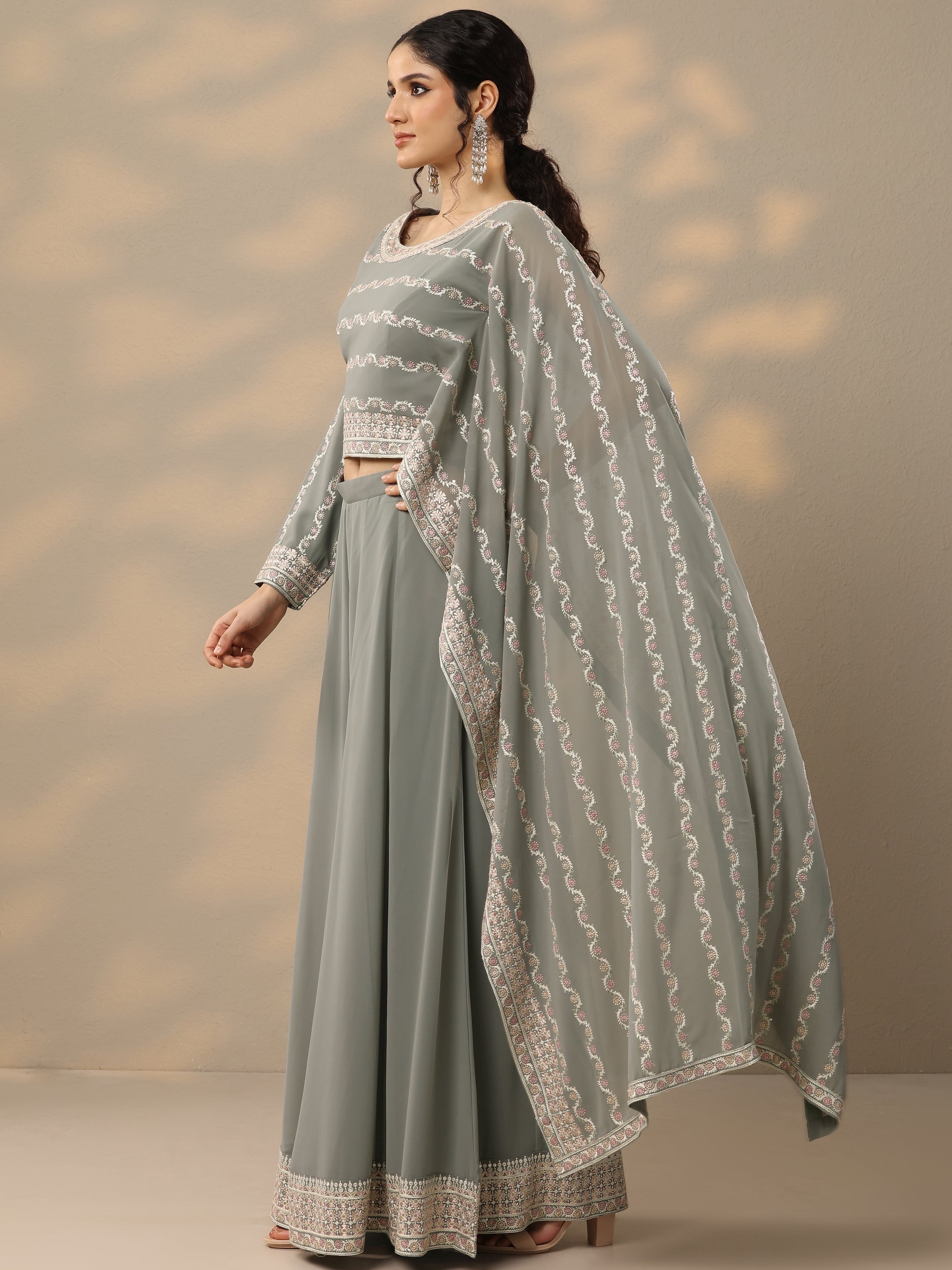 Libas Art Grey Embroidered Georgette Co-Ords