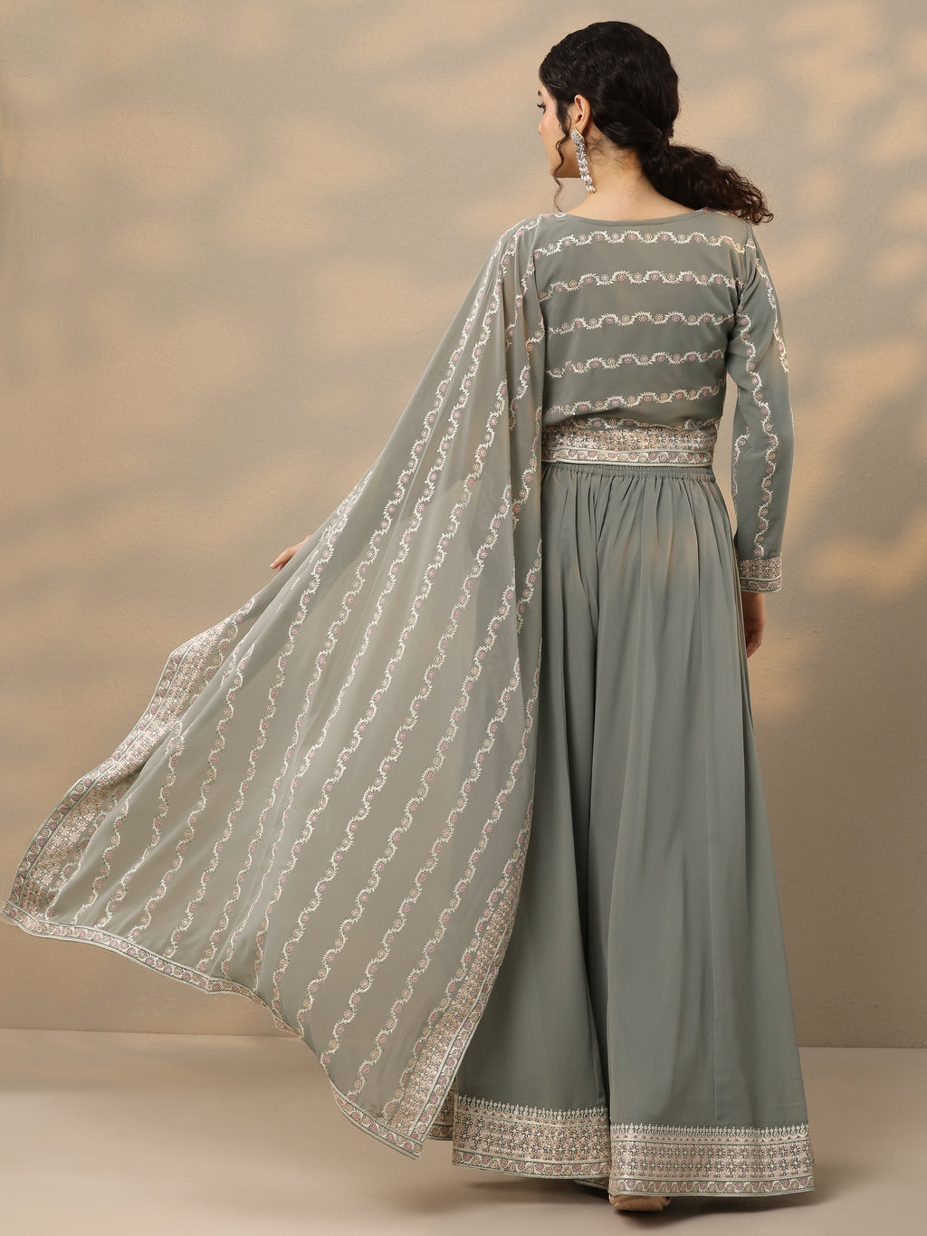 Libas Art Grey Embroidered Georgette Co-Ords