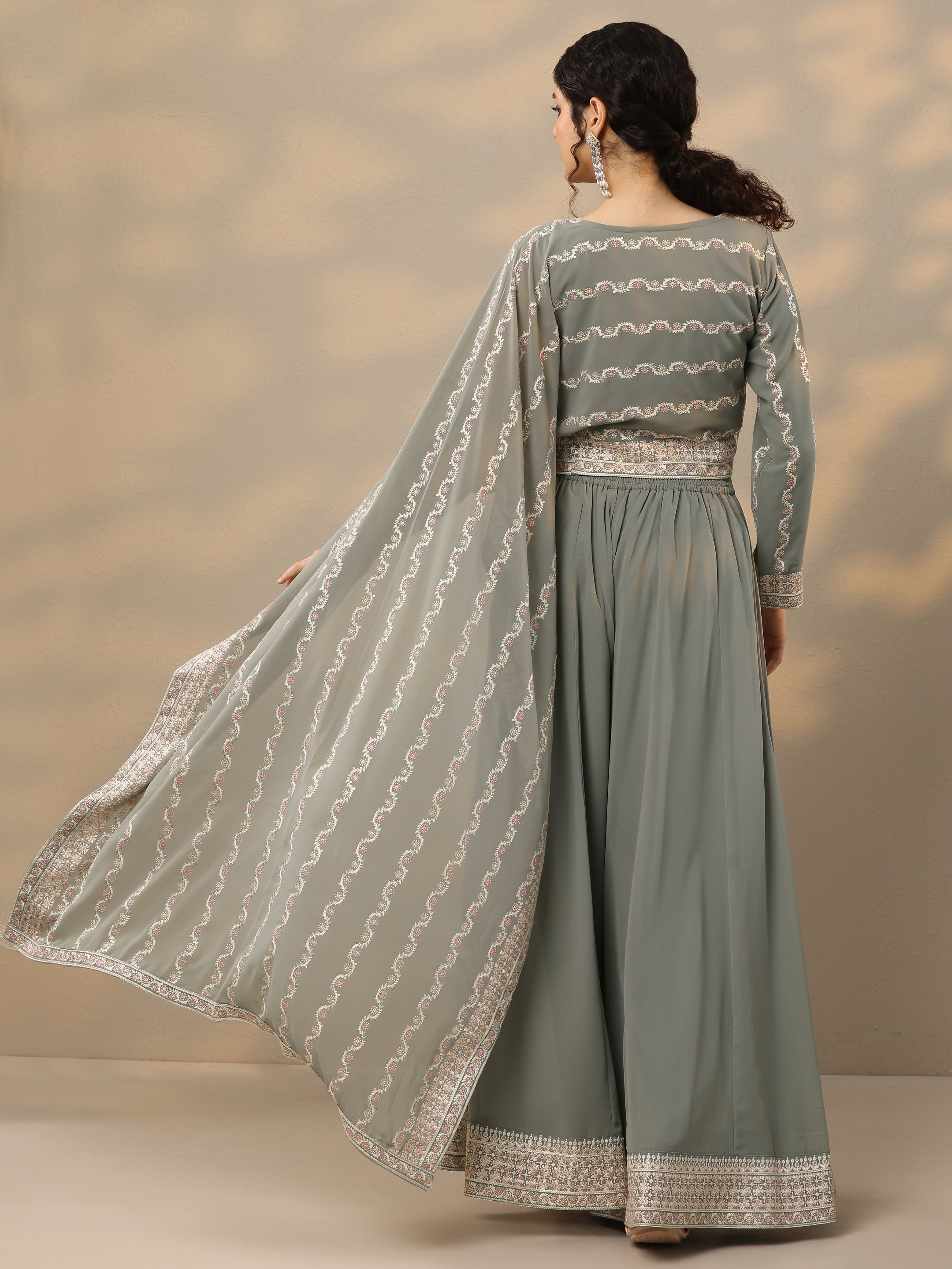 Libas Art Grey Embroidered Georgette Co-Ords