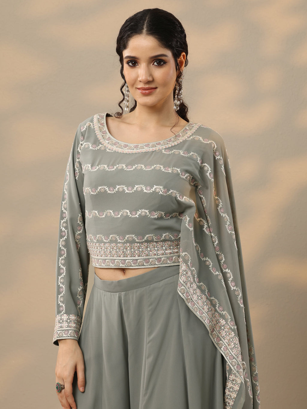 Libas Art Grey Embroidered Georgette Co-Ords