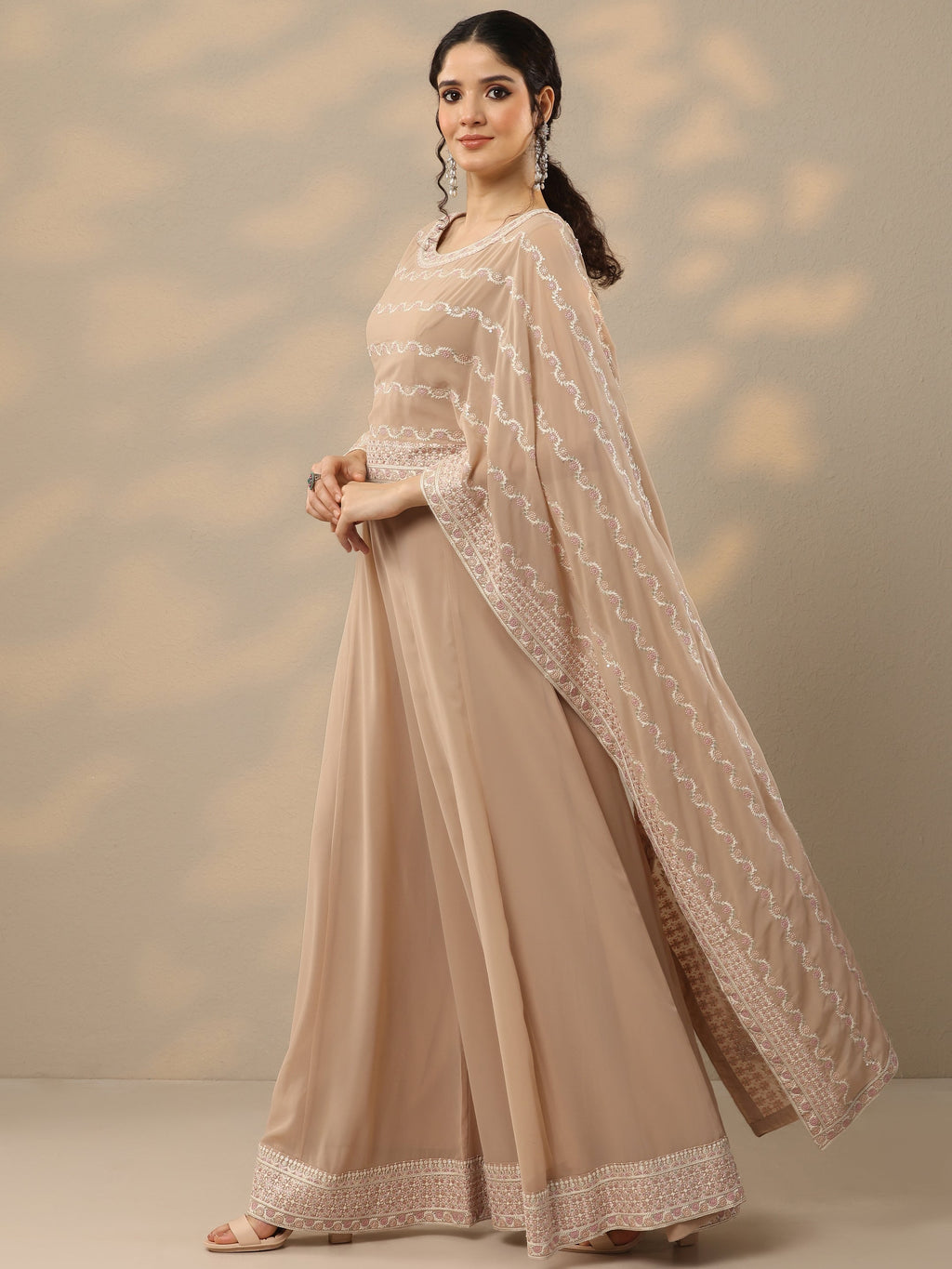 Libas Art Beige Embroidered Georgette Co-Ords