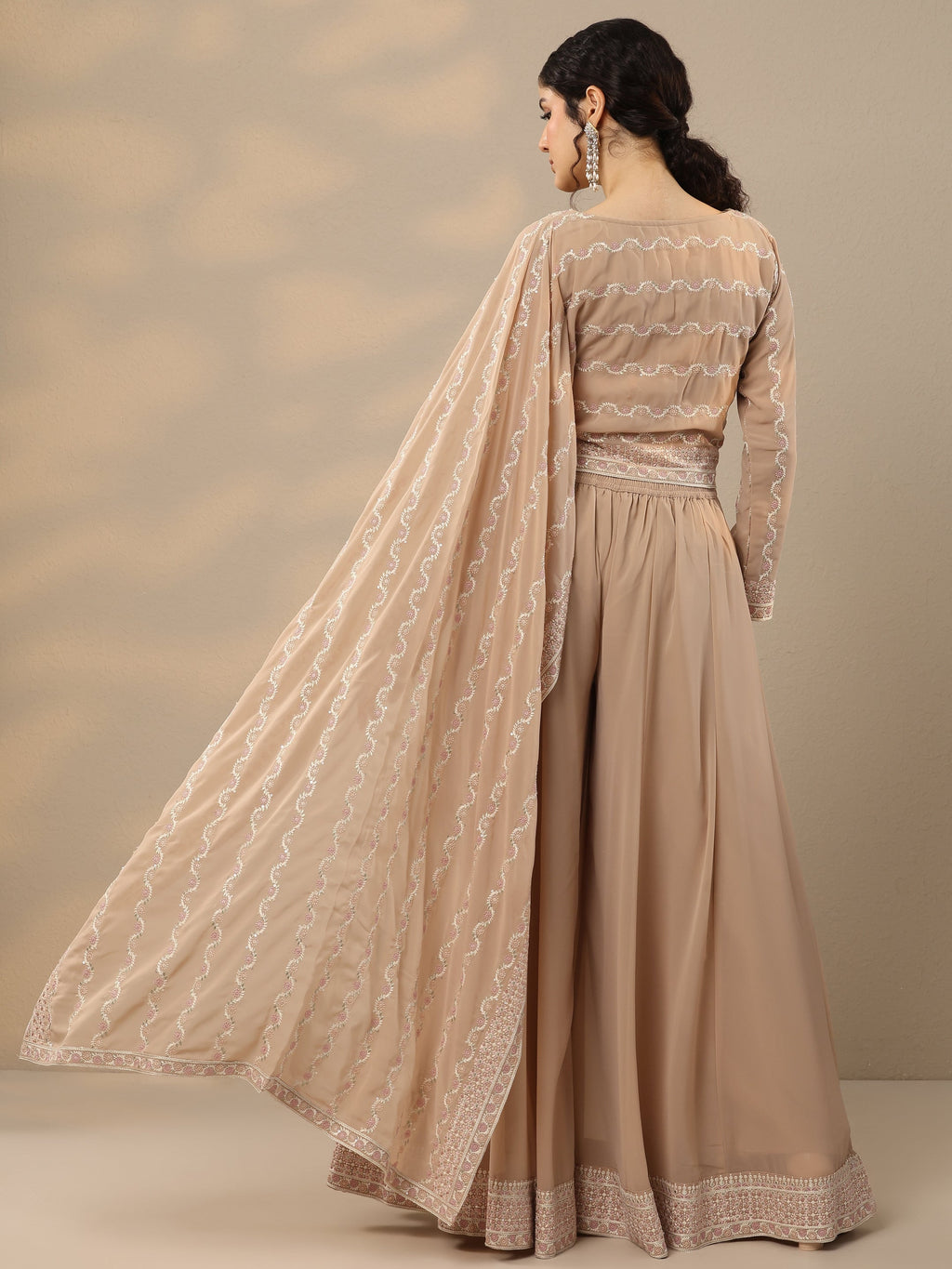 Libas Art Beige Embroidered Georgette Co-Ords