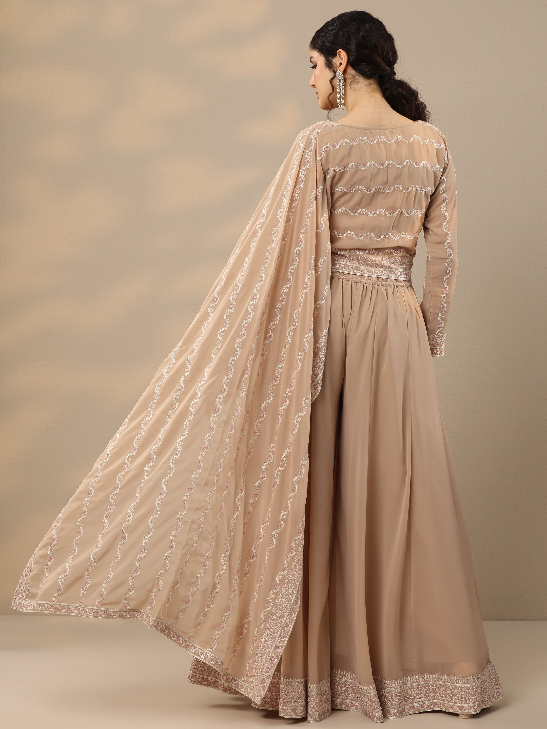 Libas Art Beige Embroidered Georgette Co-Ords