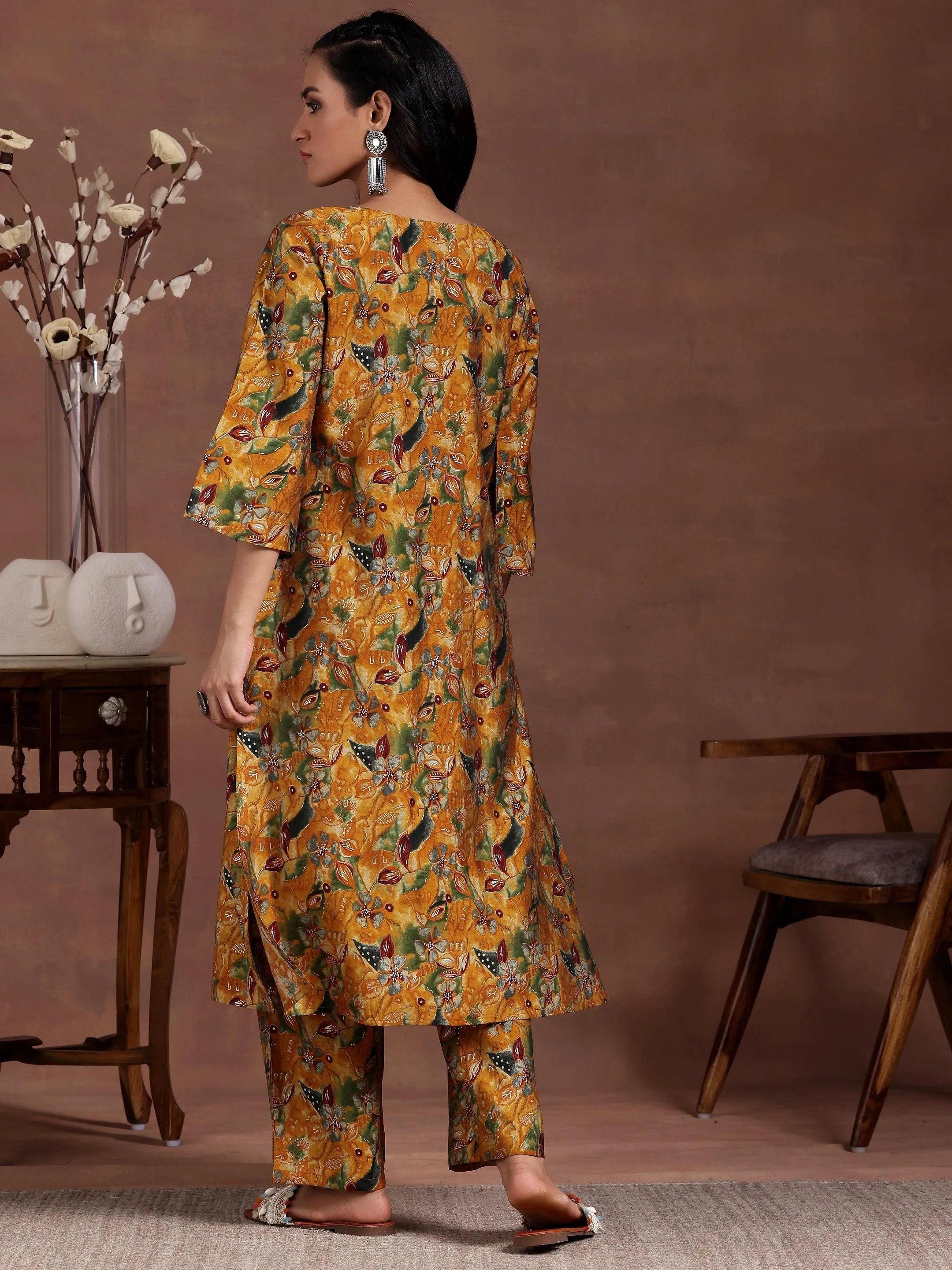 Mustard Printed Silk Blend Co-Ords