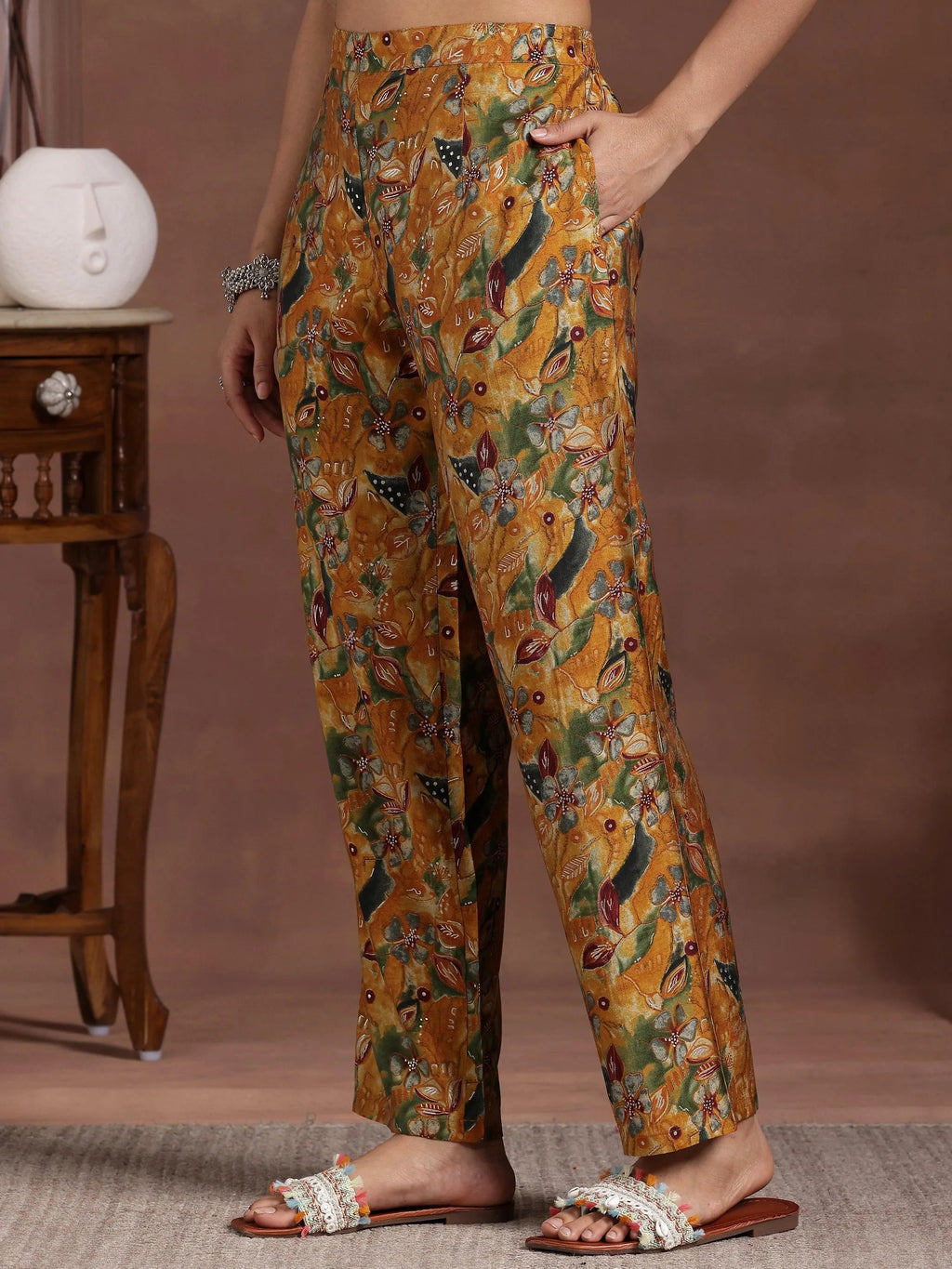 Mustard Printed Silk Blend Co-Ords