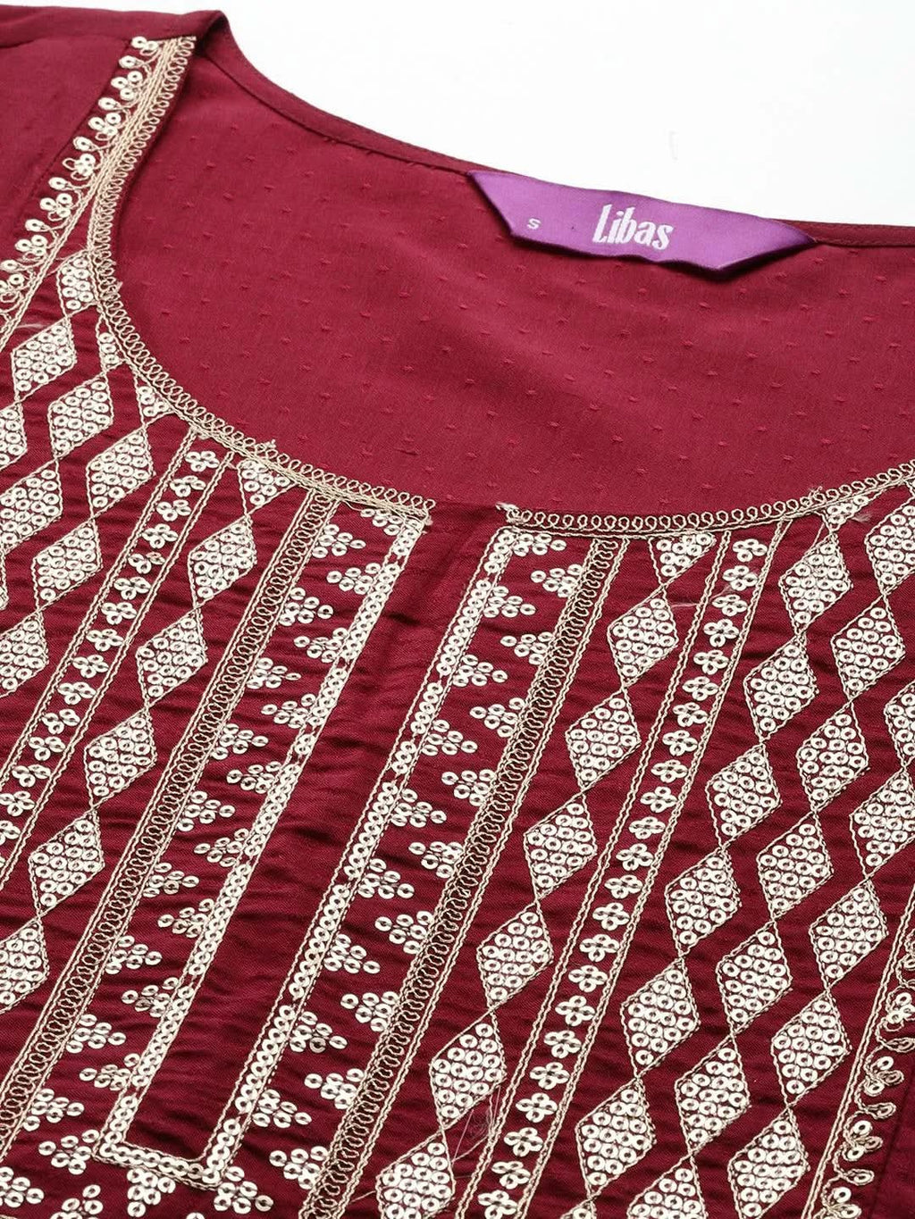 Maroon Yoke Design Silk A-Line Kurta