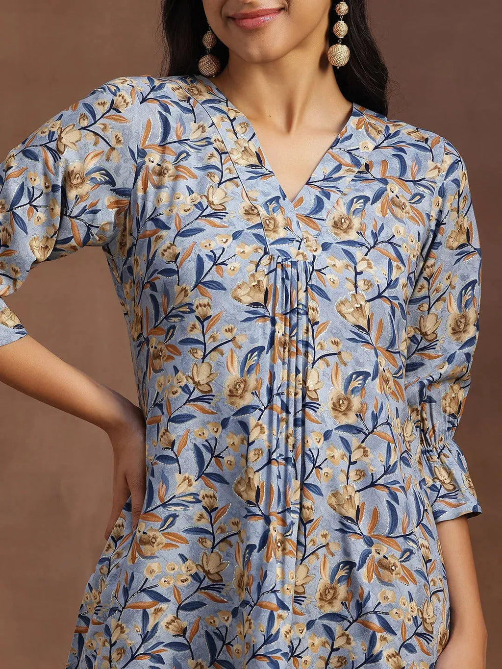 Blue Printed Rayon A-line Kurti