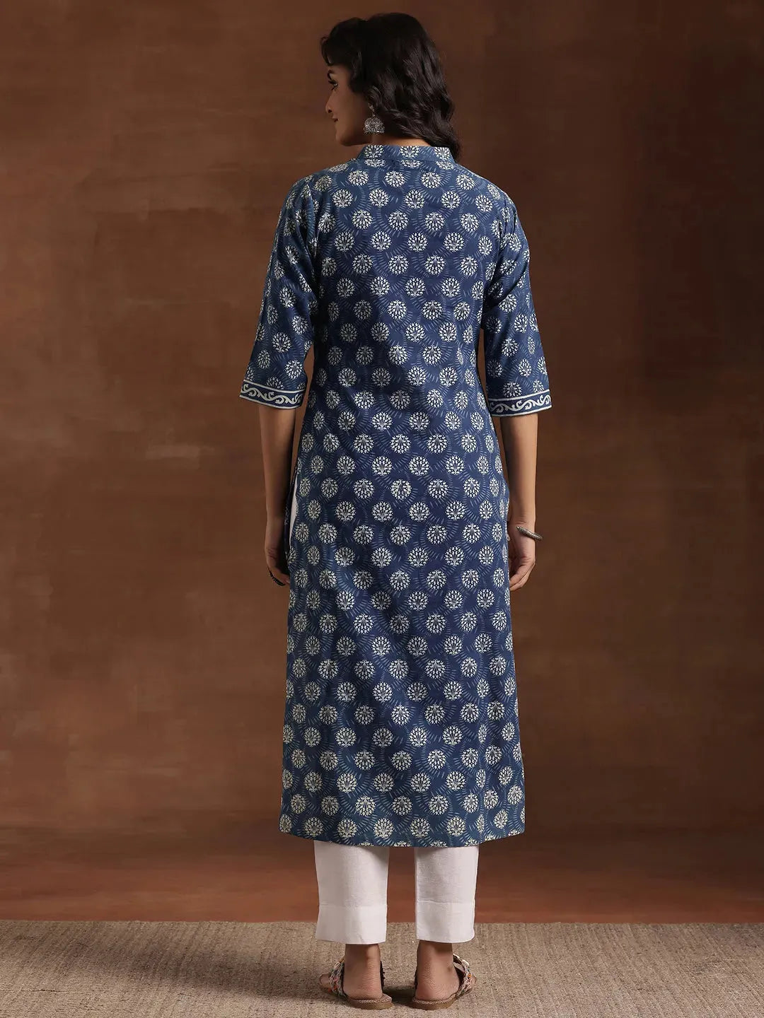 Indigo Printed Cotton Straight Kurta