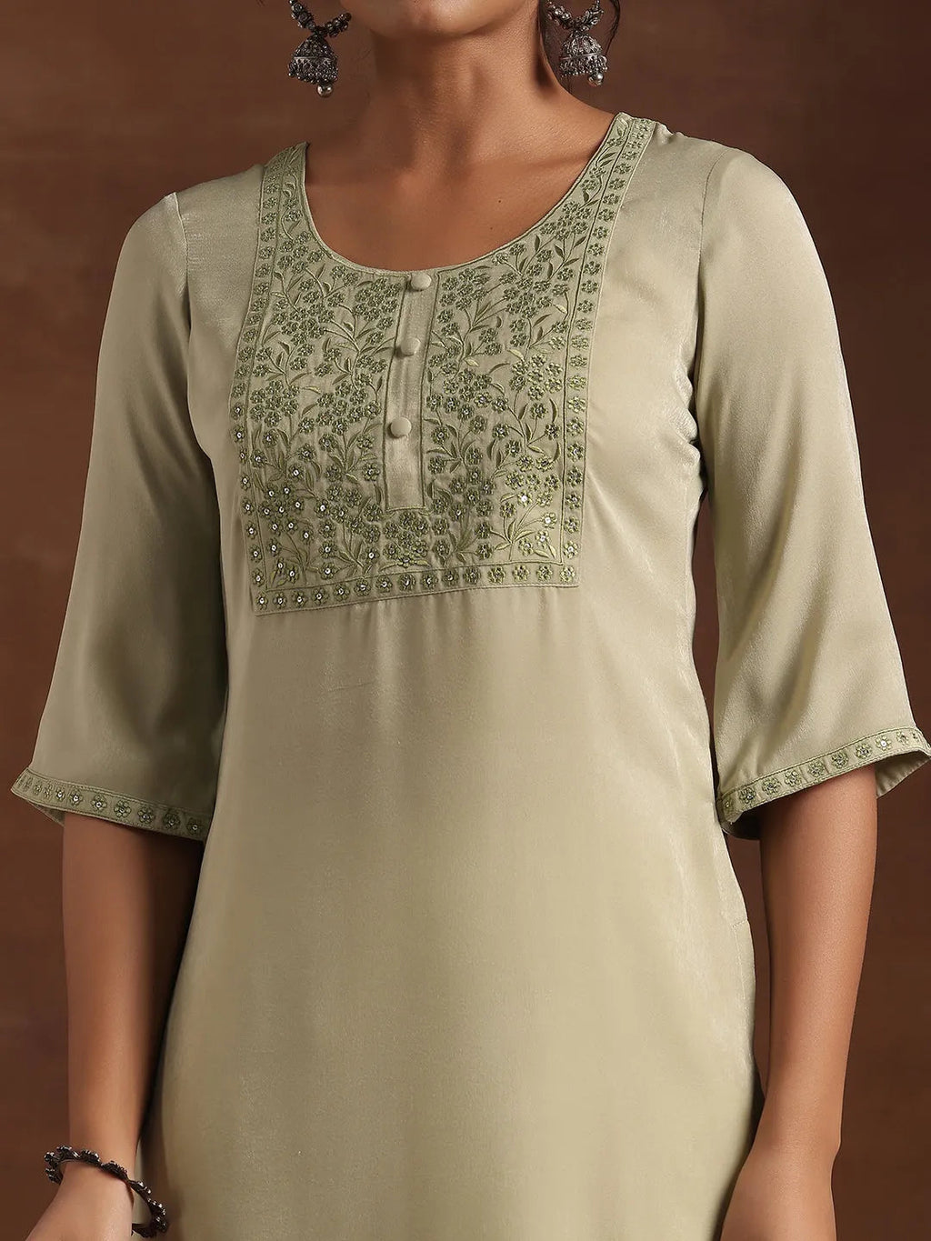 Green Yoke Design Polyester Straight Kurta