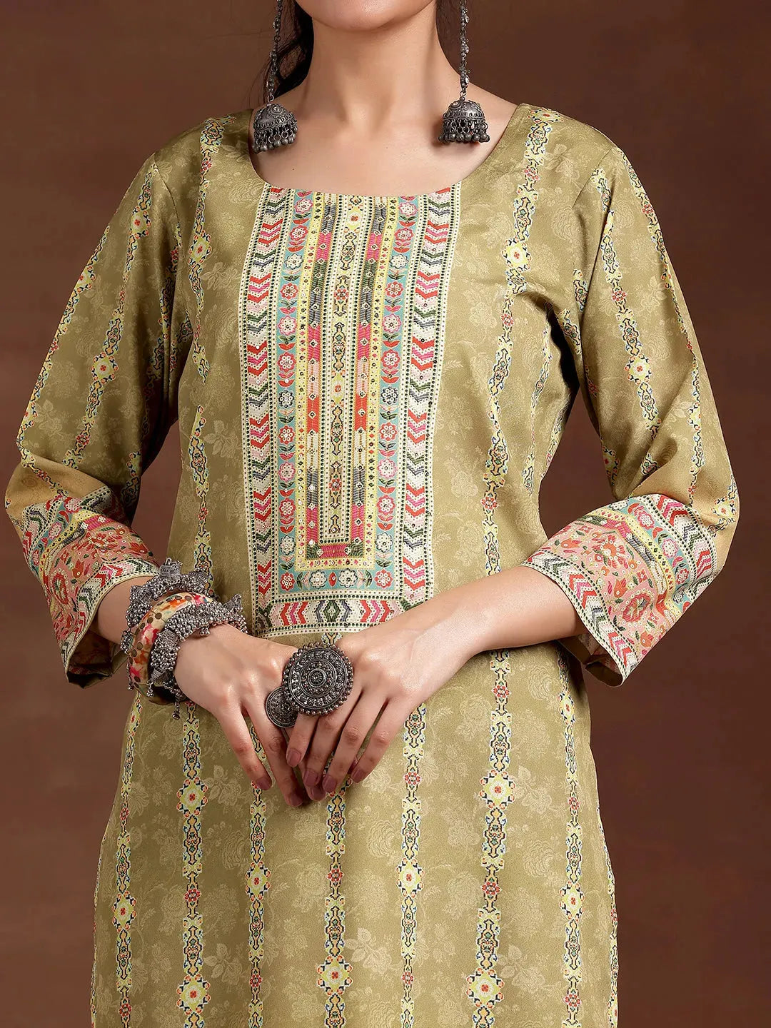 Mustard Printed Crepe Straight Kurta