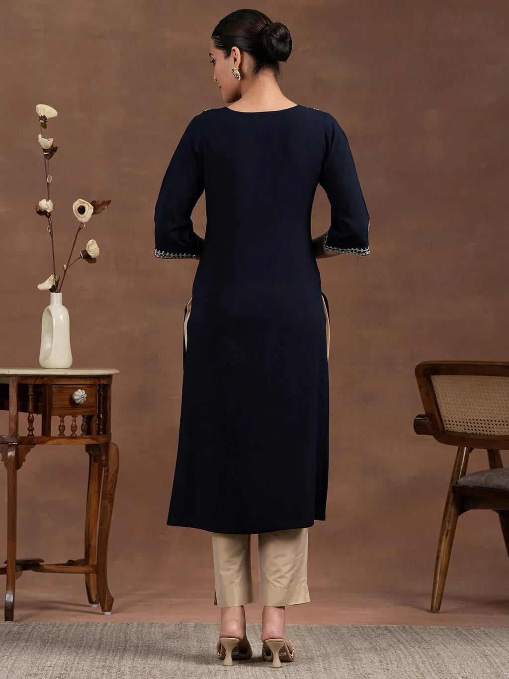 Blue Yoke Design Rayon Straight Kurta
