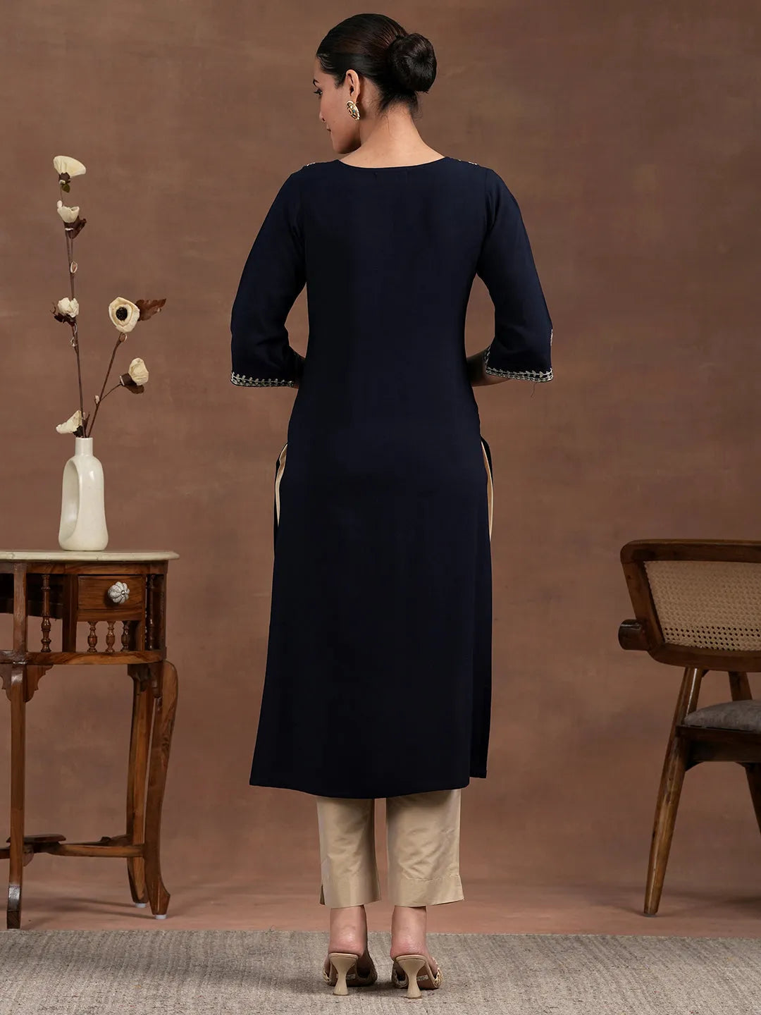 Blue Yoke Design Rayon Straight Kurta