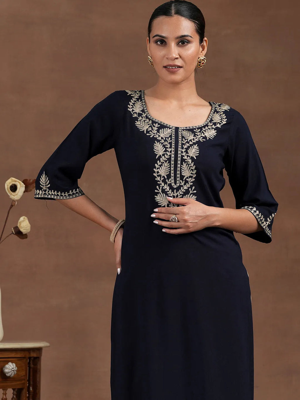 Blue Yoke Design Rayon Straight Kurta