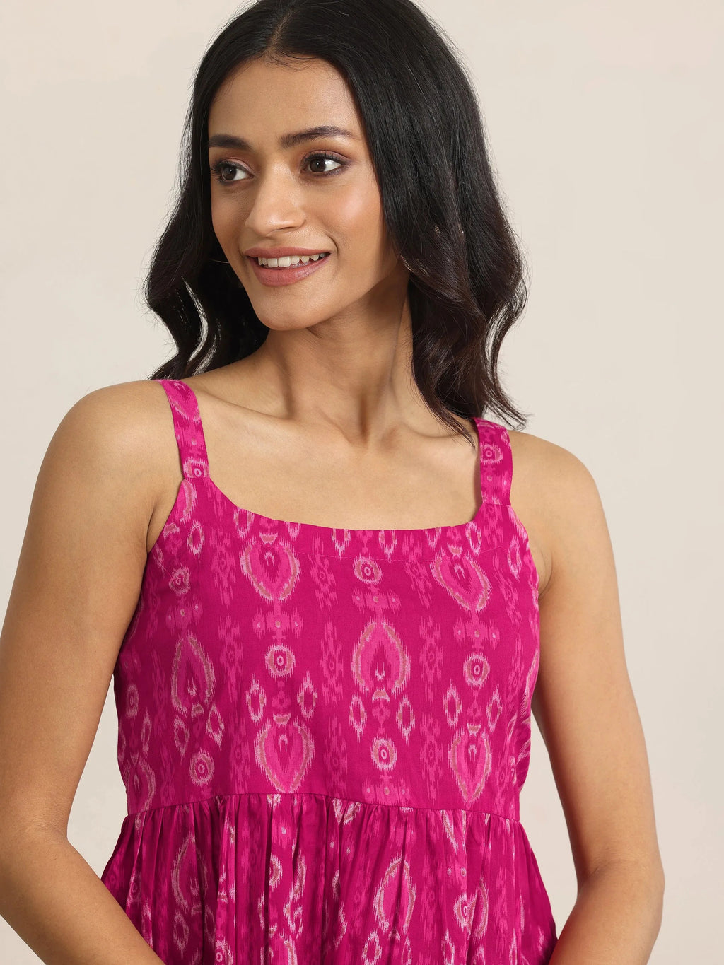 Pink Printed Cotton Anarkali Short Kurti