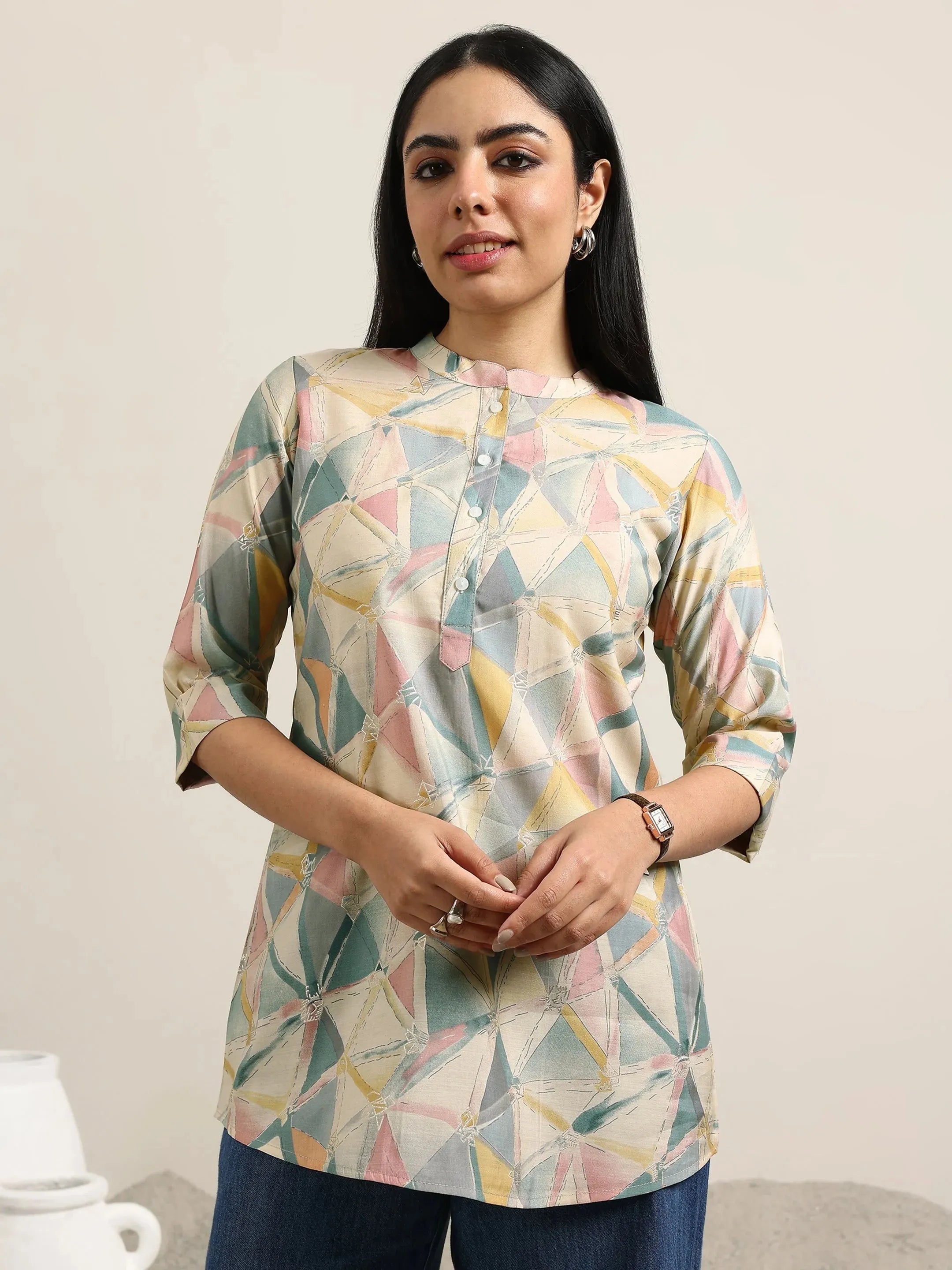 Multi Printed Silk Blend Straight Kurti