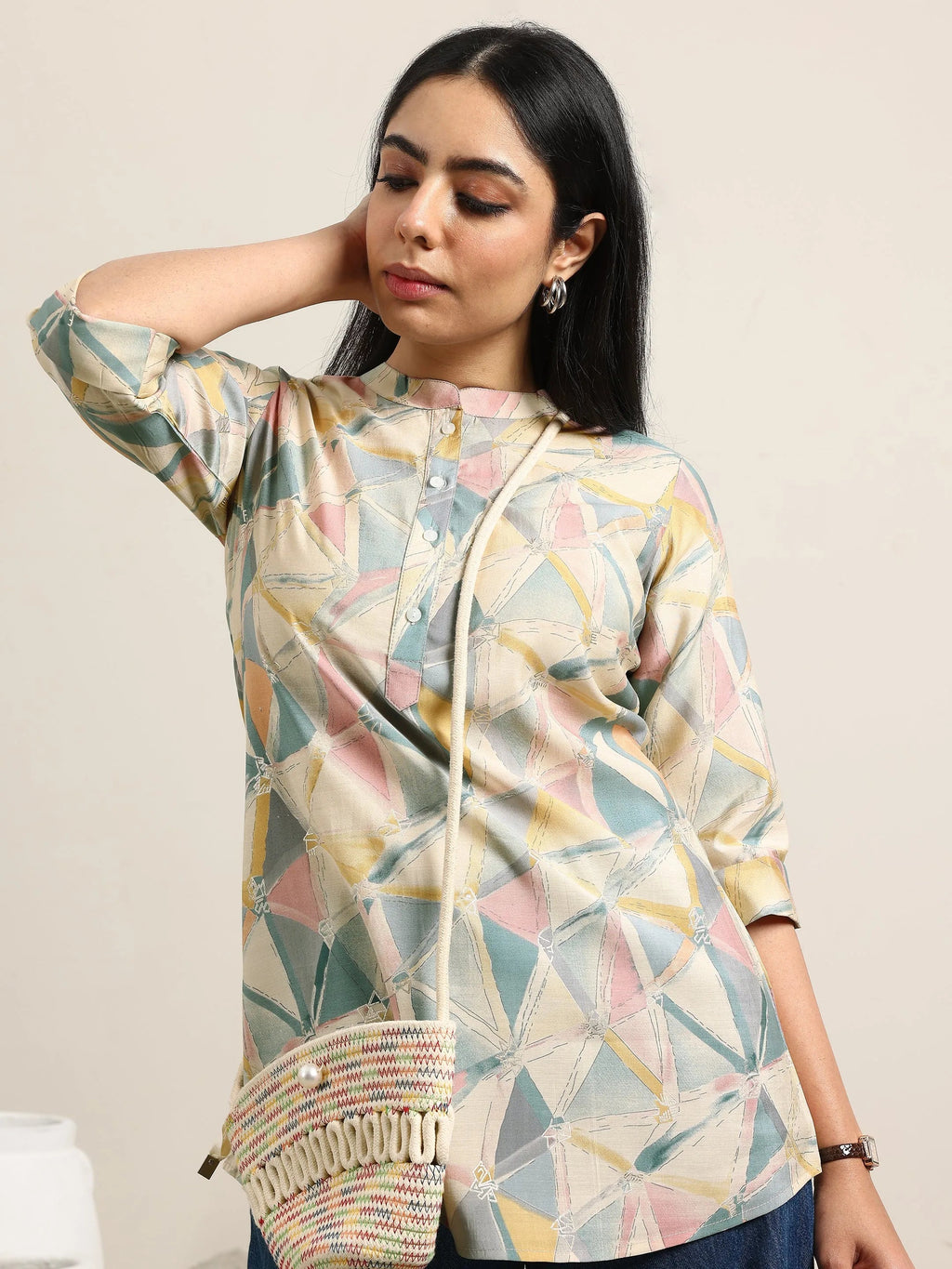 Multi Printed Silk Blend Straight Kurti