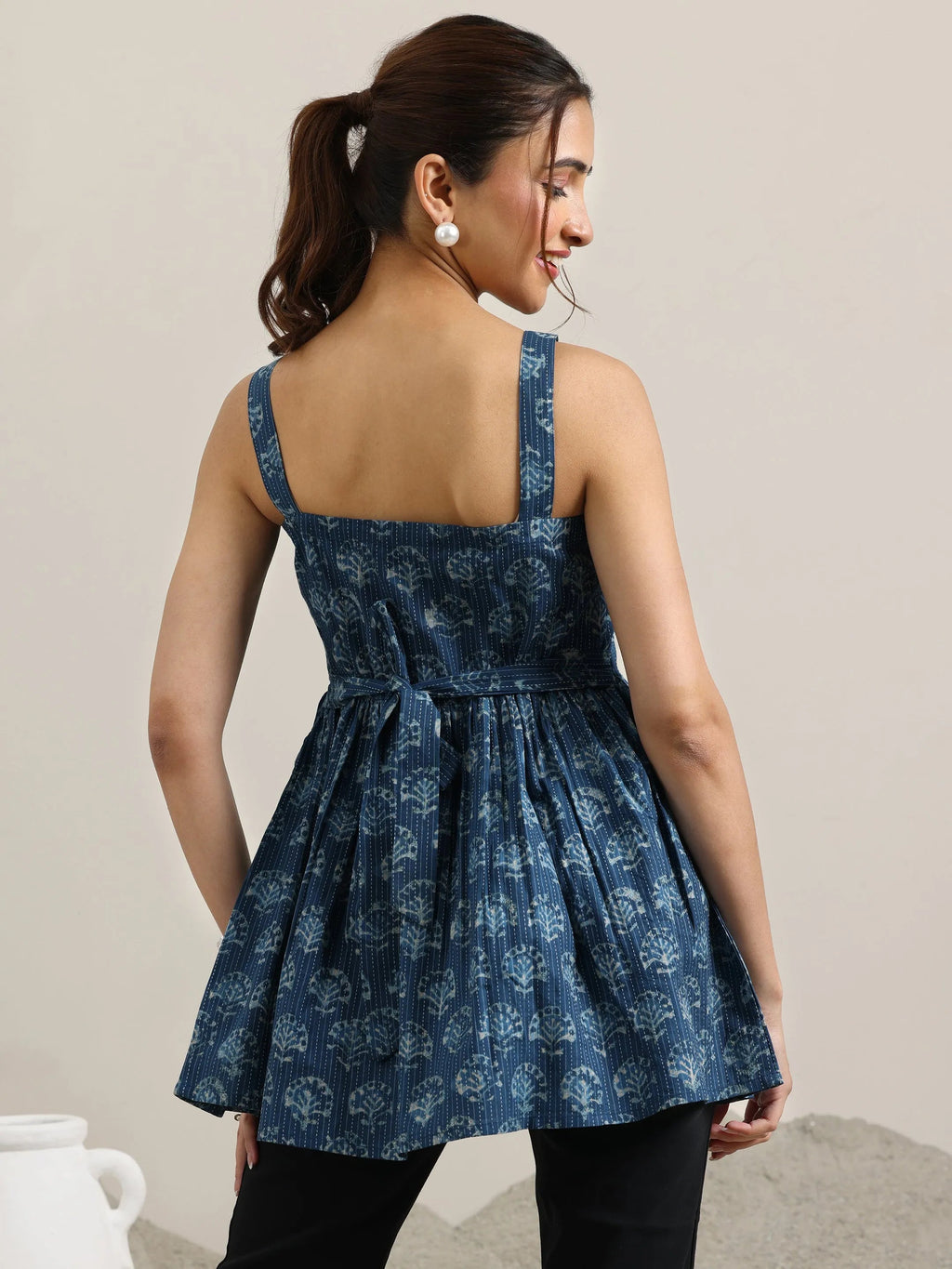 Blue Printed Cotton Anarkali Kurti