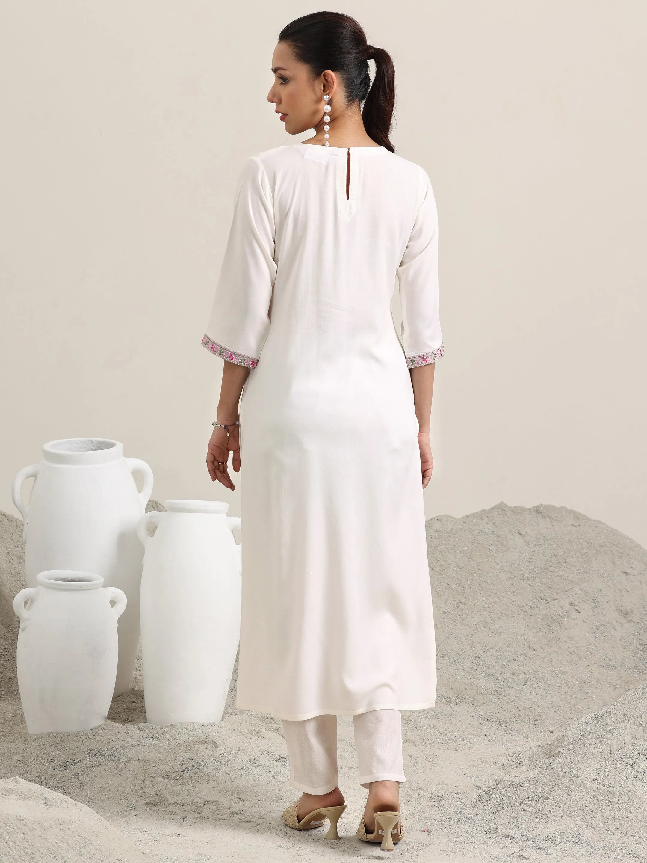 Off White Yoke Design Rayon Straight Kurta